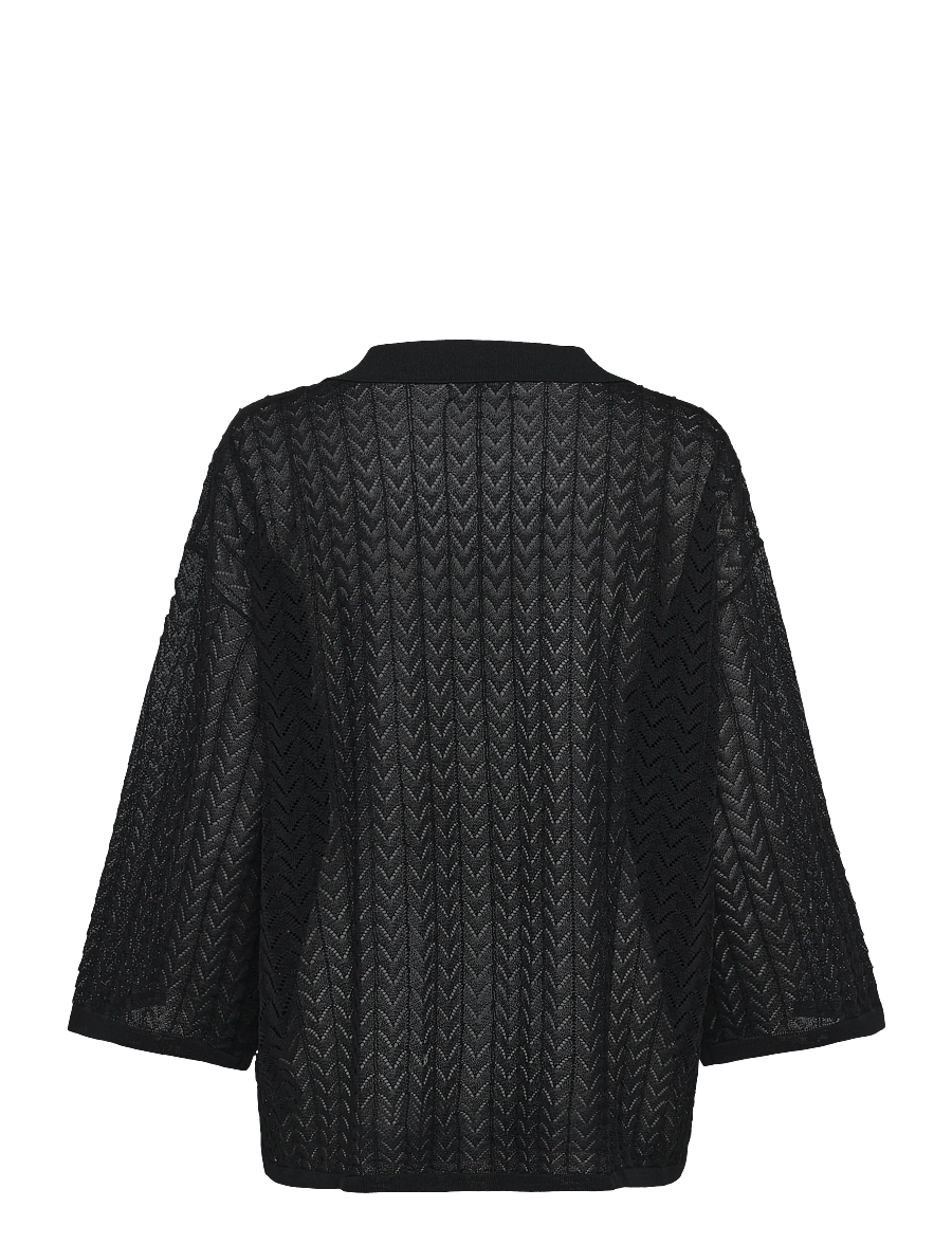 Malina - Imene Pointelle Knitted Polo Shirt - stickade tröjor - black - 1