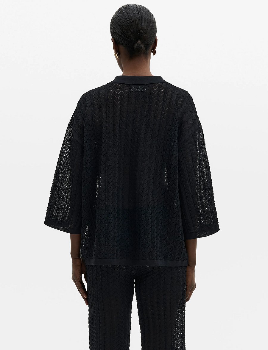 Malina - Imene Pointelle Knitted Polo Shirt - pullover - black - 3