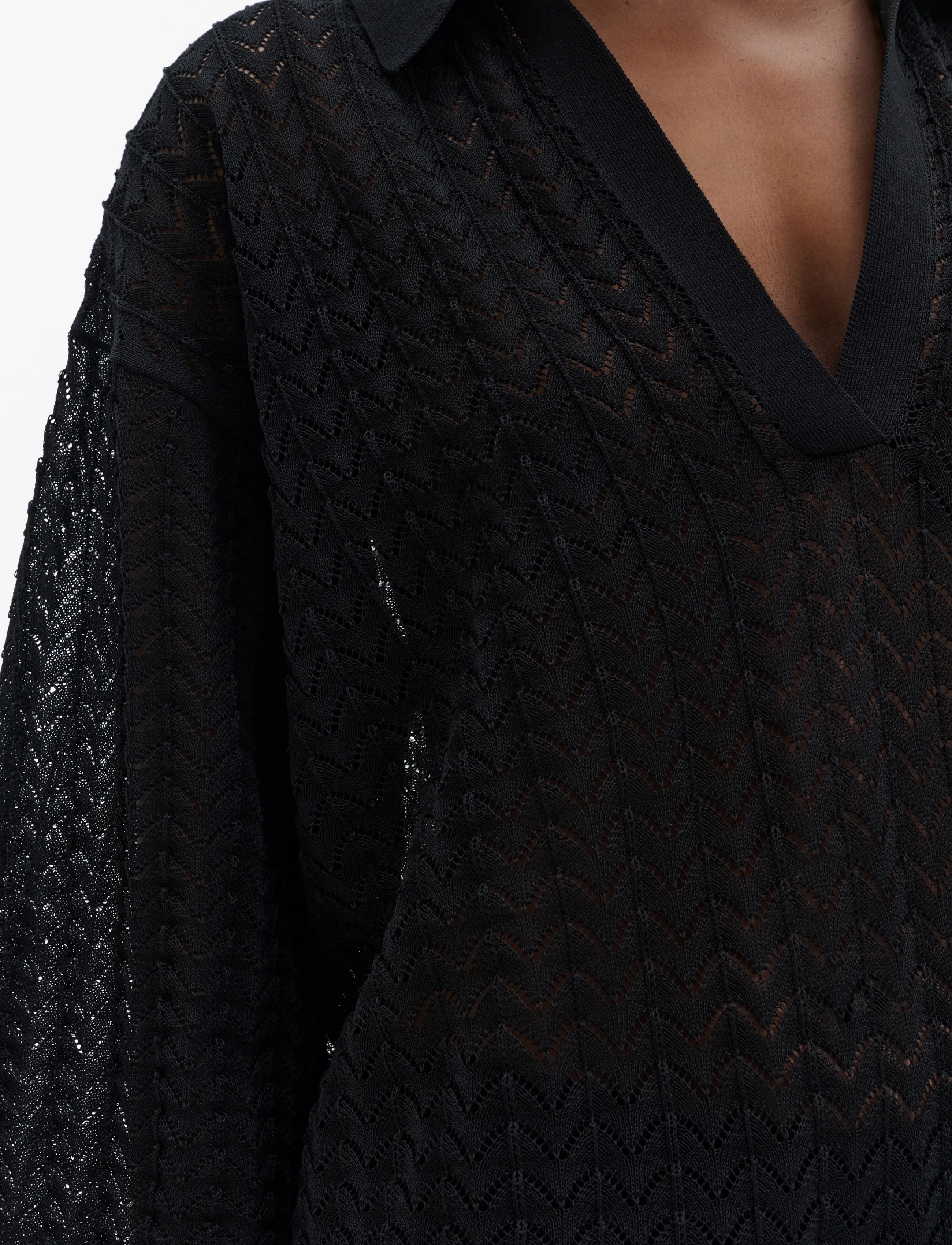 Malina - Imene Pointelle Knitted Polo Shirt - pullover - black - 4