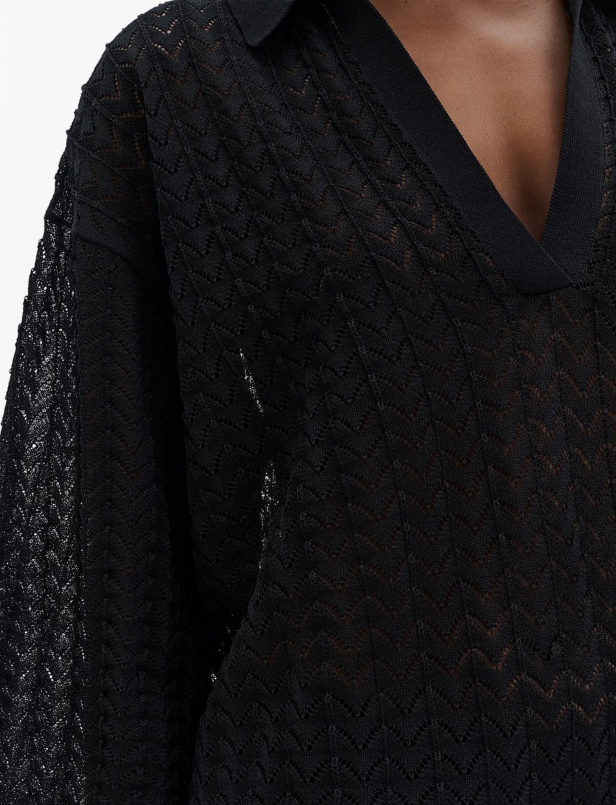 Malina - Imene Pointelle Knitted Polo Shirt - pullover - black - 4