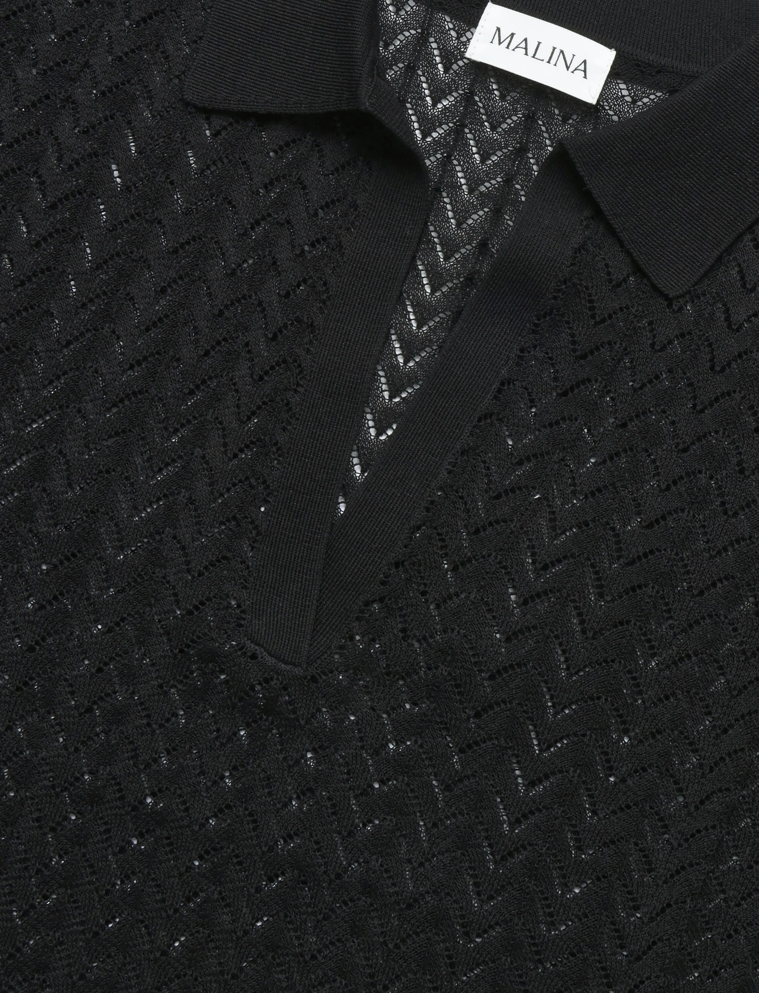 Malina - Imene Pointelle Knitted Polo Shirt - stickade tröjor - black - 2