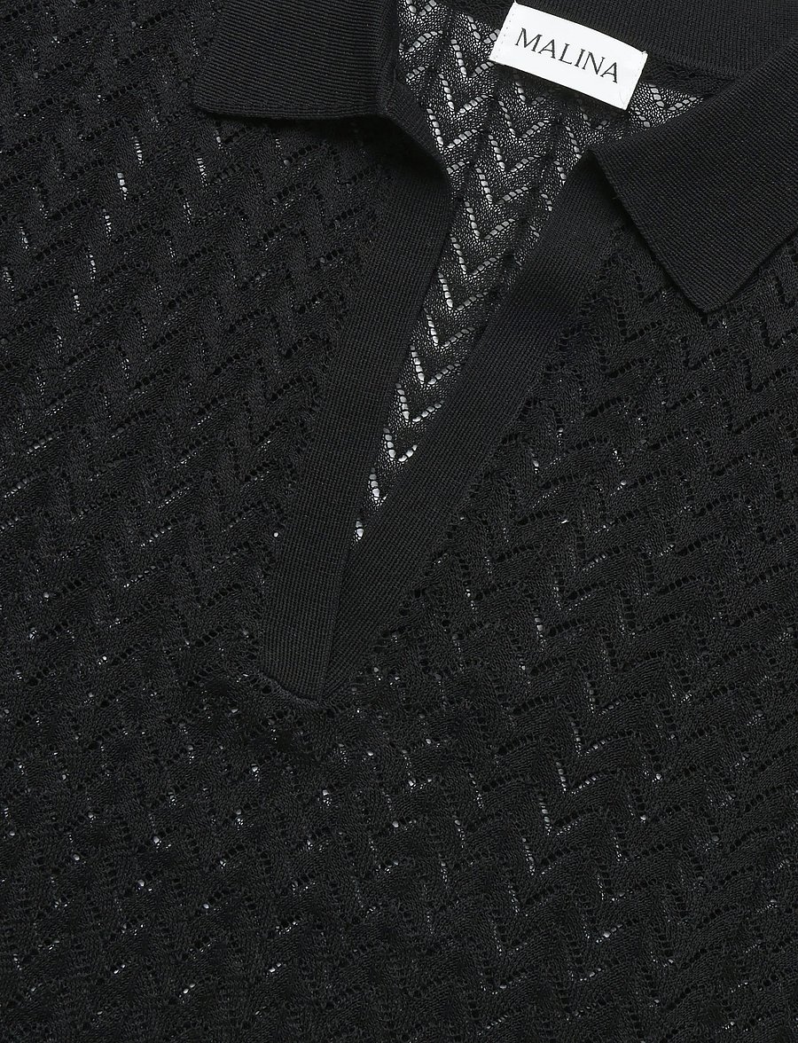 Malina - Imene Pointelle Knitted Polo Shirt - stickade tröjor - black - 2
