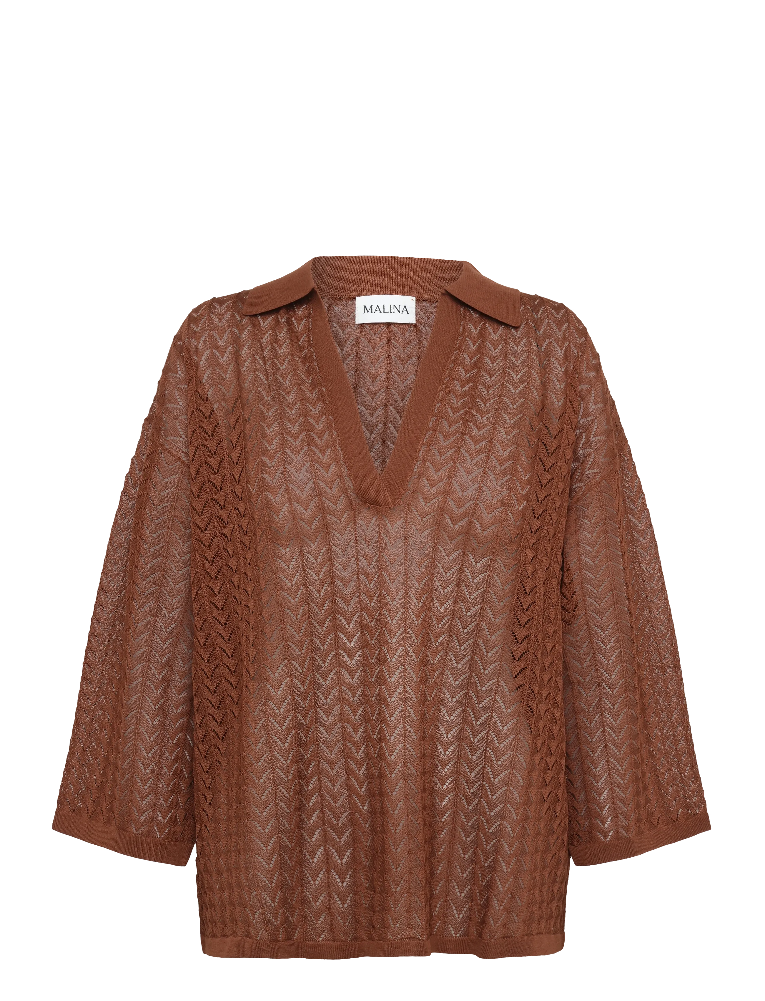 Malina Imene Pointelle Knitted Polo Shirt - Knitwear - RUST / brown