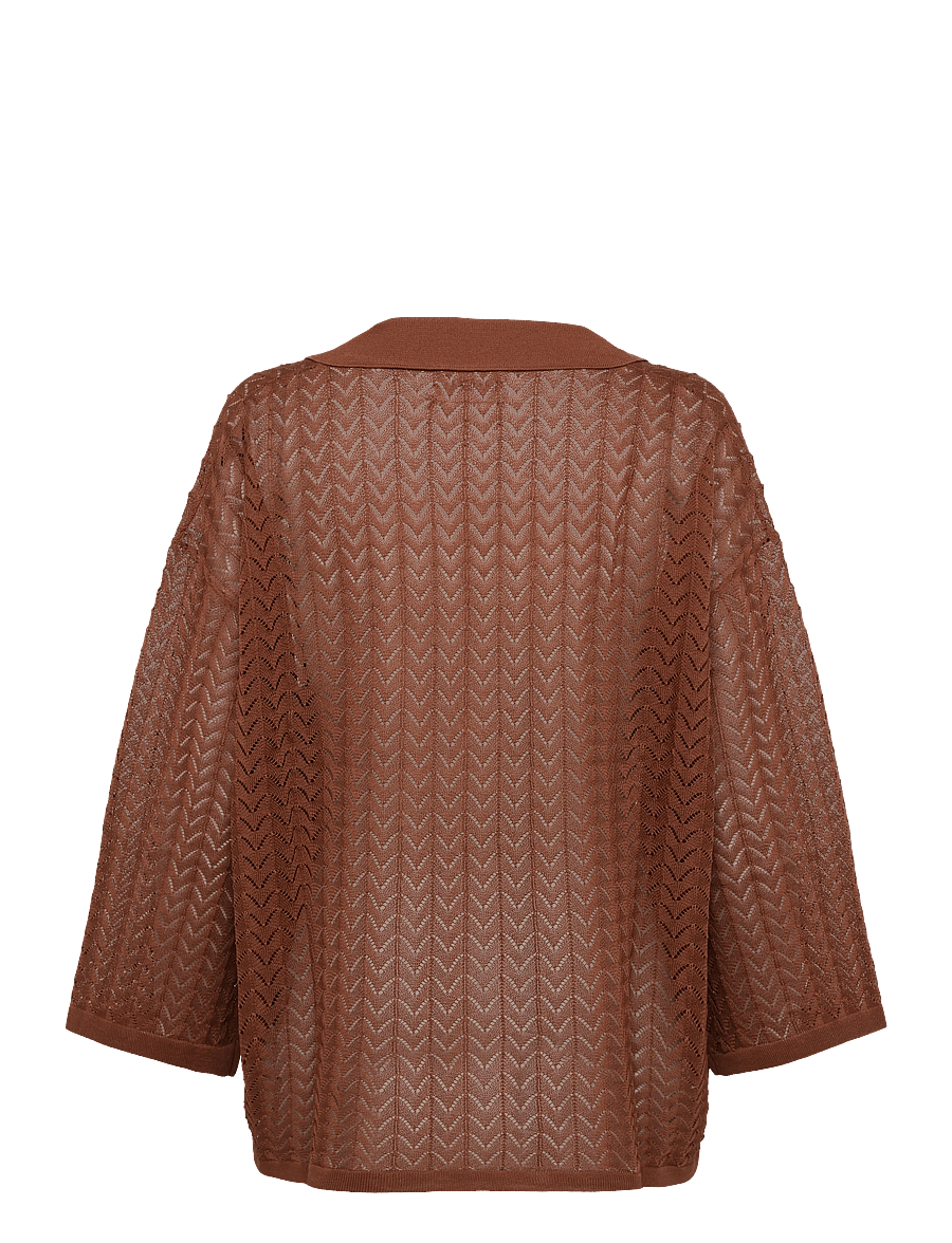 Malina - Imene Pointelle Knitted Polo Shirt - stickade tröjor - rust - 1