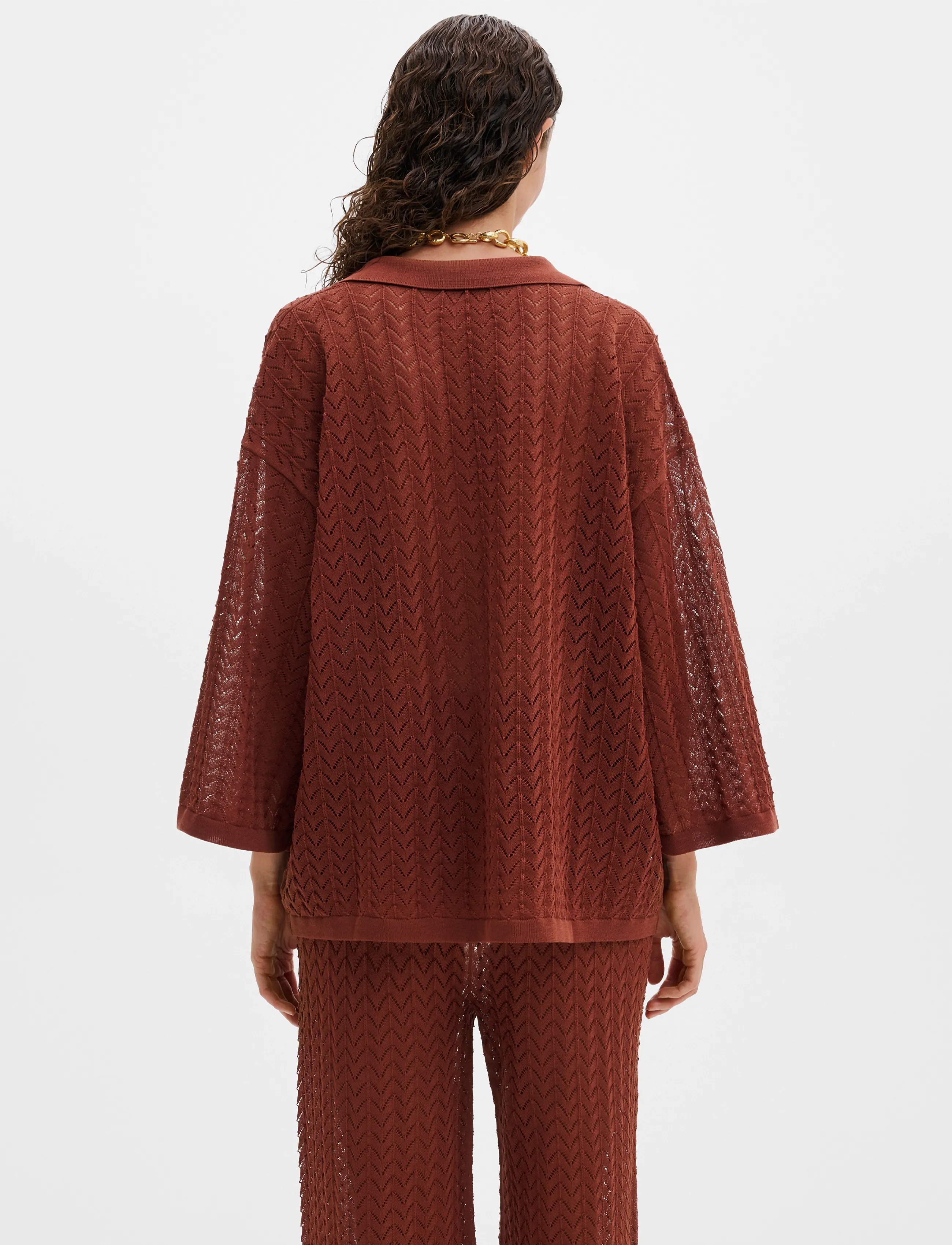 Malina - Imene Pointelle Knitted Polo Shirt - pullover - rust - 3