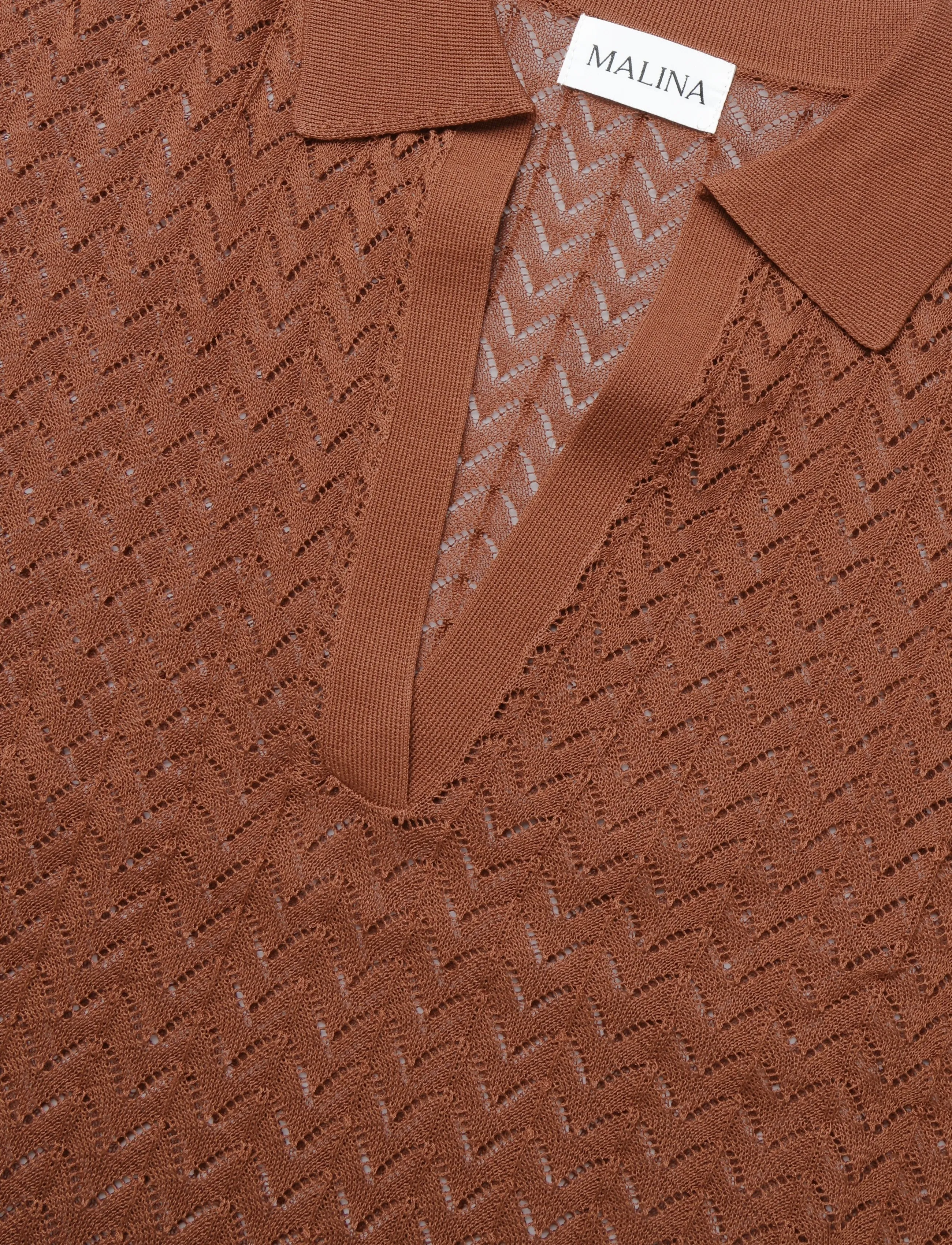 Malina - Imene Pointelle Knitted Polo Shirt - premium styles - rust - 2