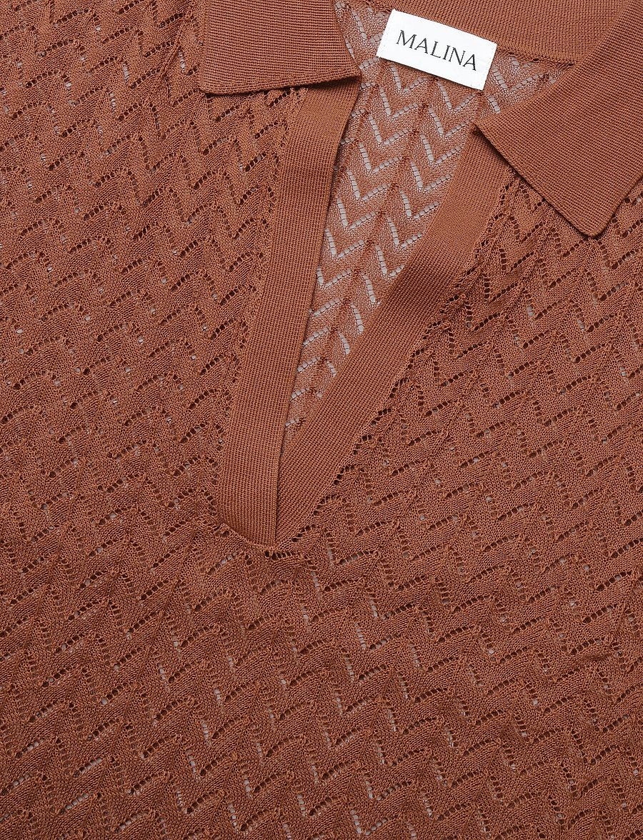 Malina - Imene Pointelle Knitted Polo Shirt - stickade tröjor - rust - 2