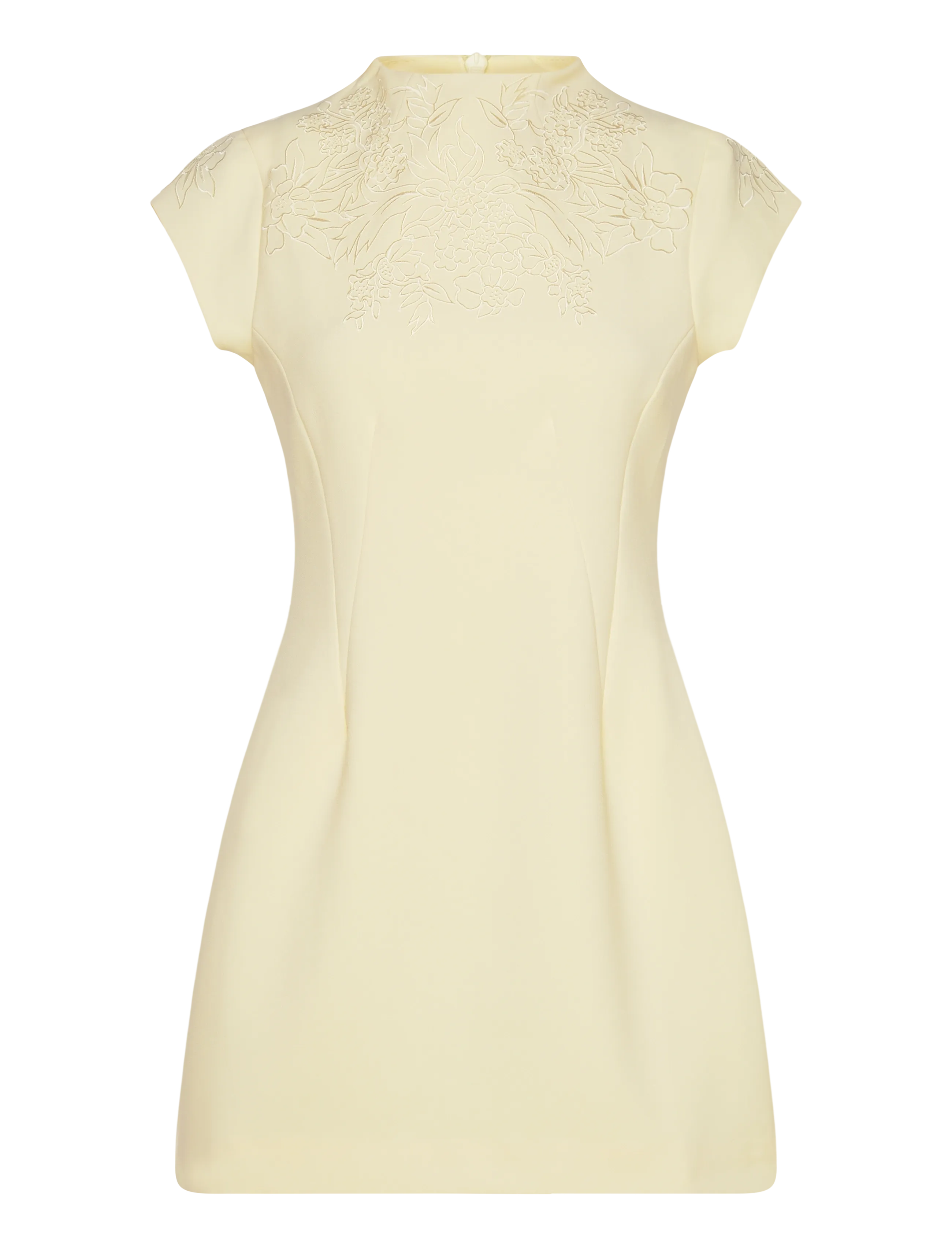 Bethanny Embroidered Fitted Mini Dress - LIGHT LEMON