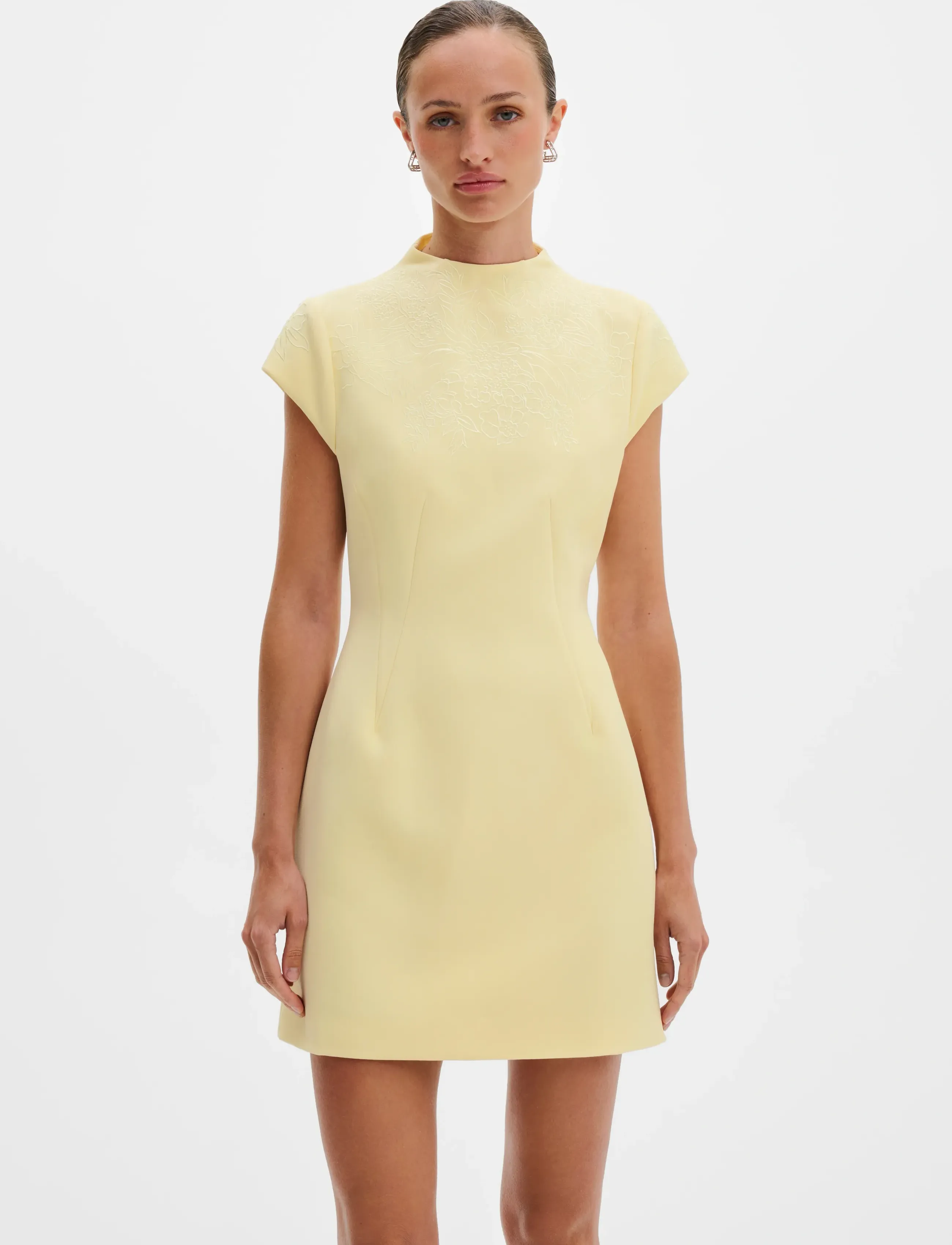 Malina Bethanny Embroidered Fitted Mini Dress - Malina - LIGHT LEMON / yellow