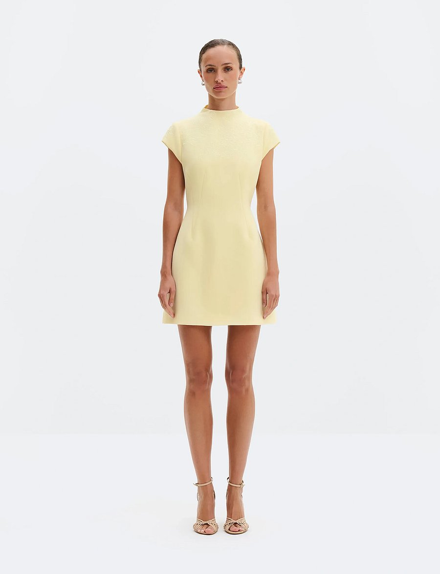 Malina - Bethanny Embroidered Fitted Mini Dress - konfirmationstøj - light lemon - 4