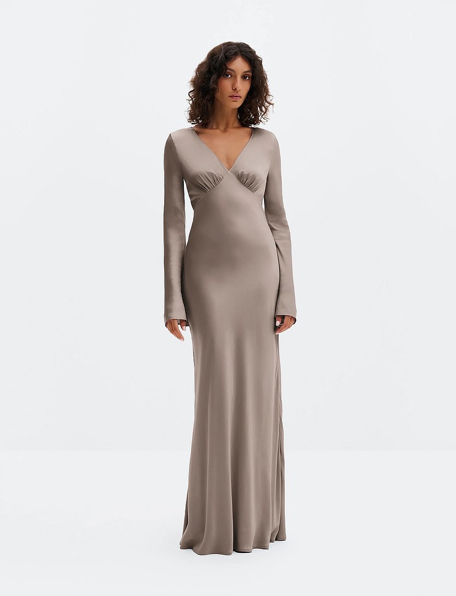 Malina - Carolina Flared Sleeve Satin Maxi Dress - aftenkjoler - graphite - 0