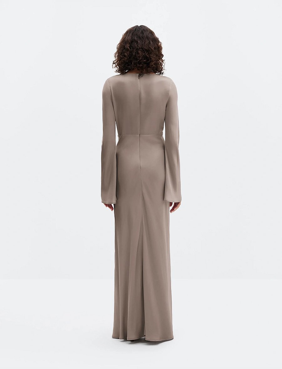 Malina - Carolina Flared Sleeve Satin Maxi Dress - aftenkjoler - graphite - 3