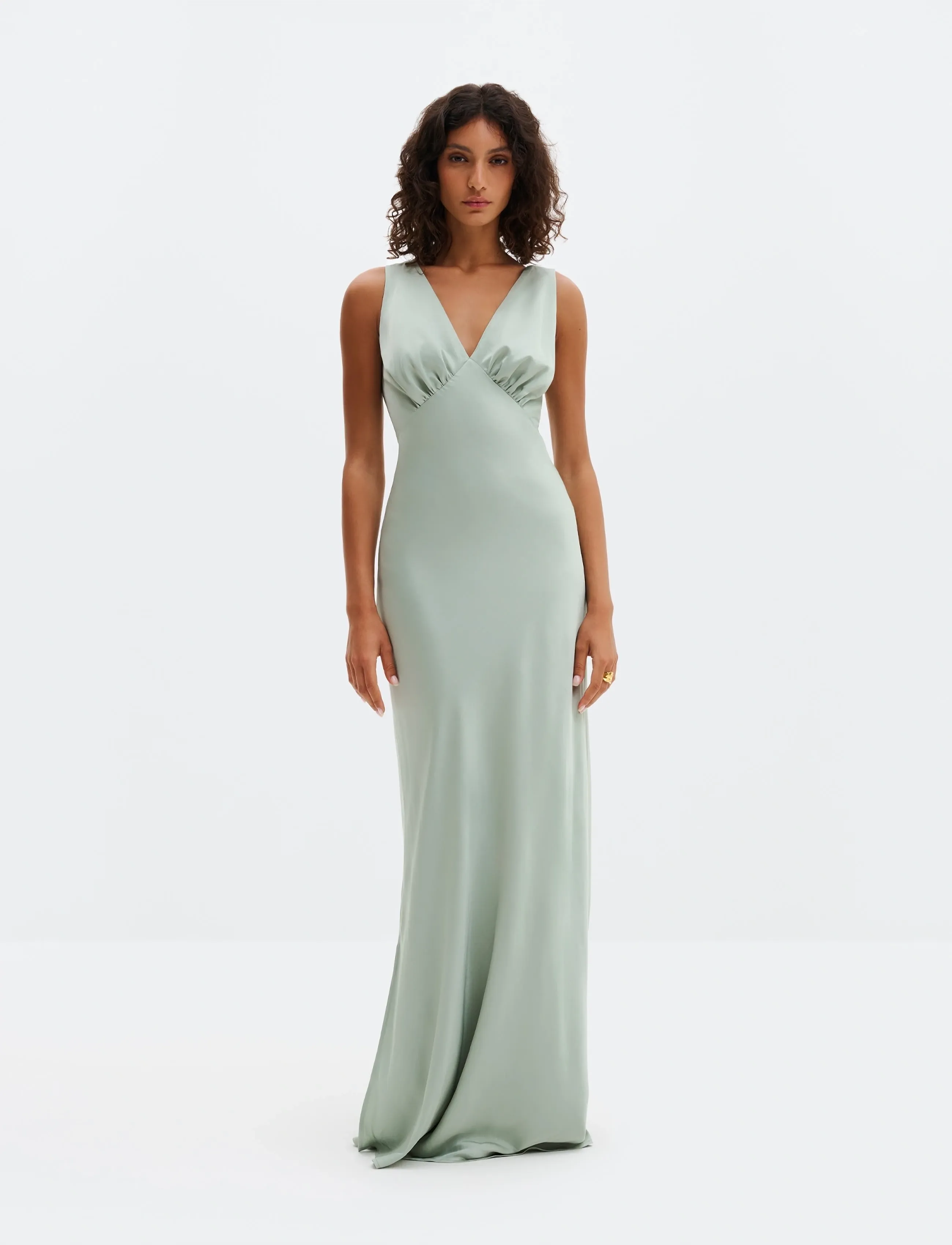 Malina Thelma Open Back Satin Maxi Dress - Kleider - SAGE / green