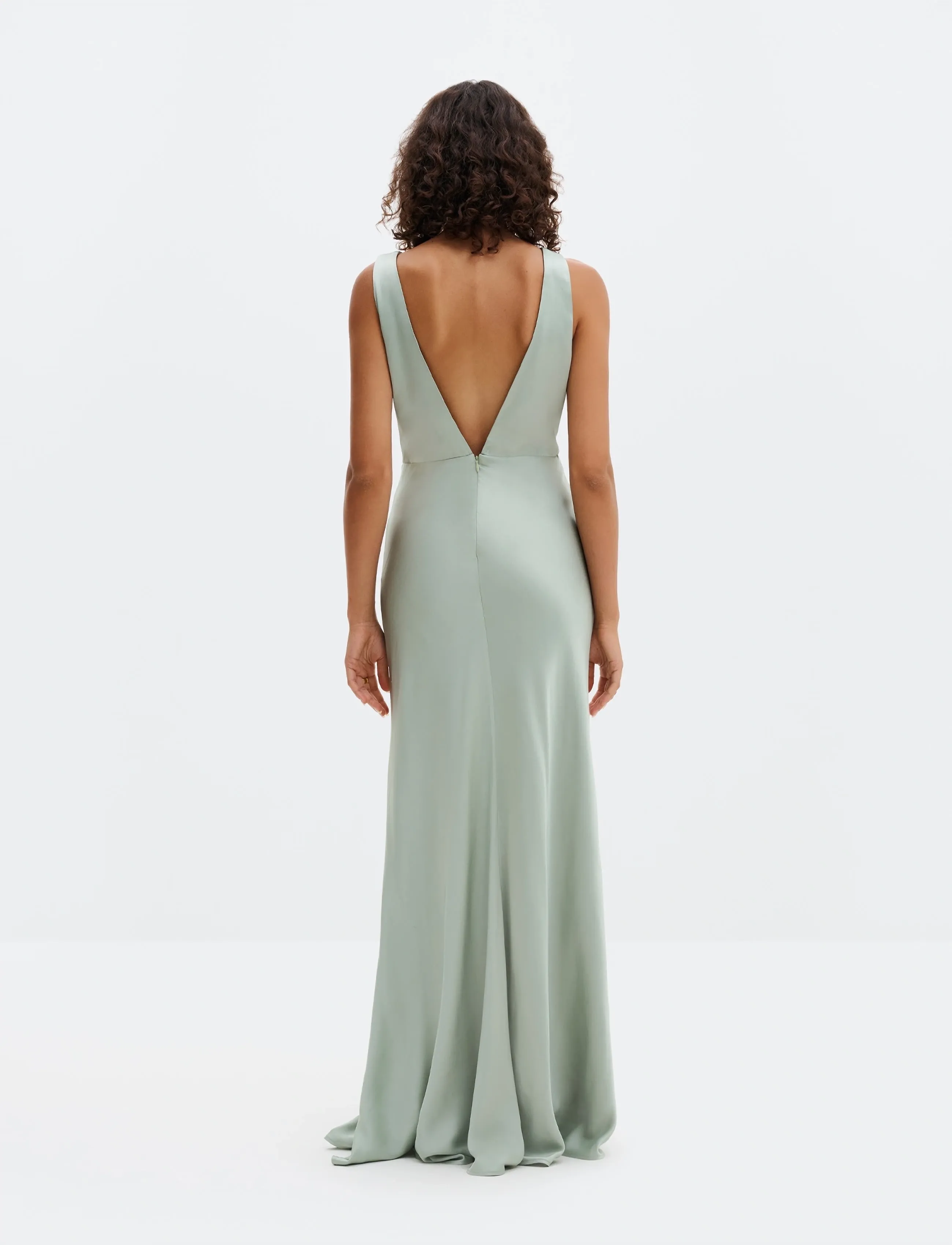 Malina - Thelma Open Back Satin Maxi Dress - maxikjoler - sage - 4