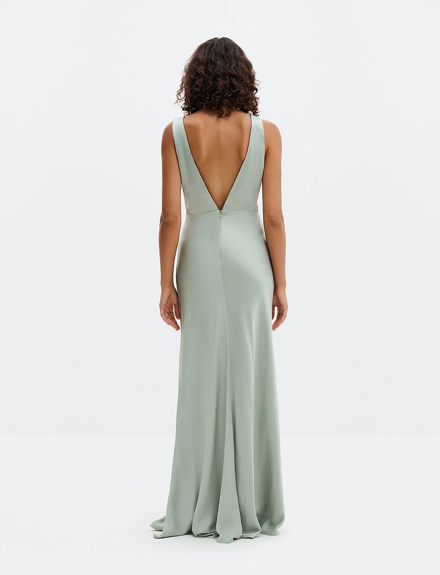 Malina - Thelma Open Back Satin Maxi Dress - robes longues - sage - 4