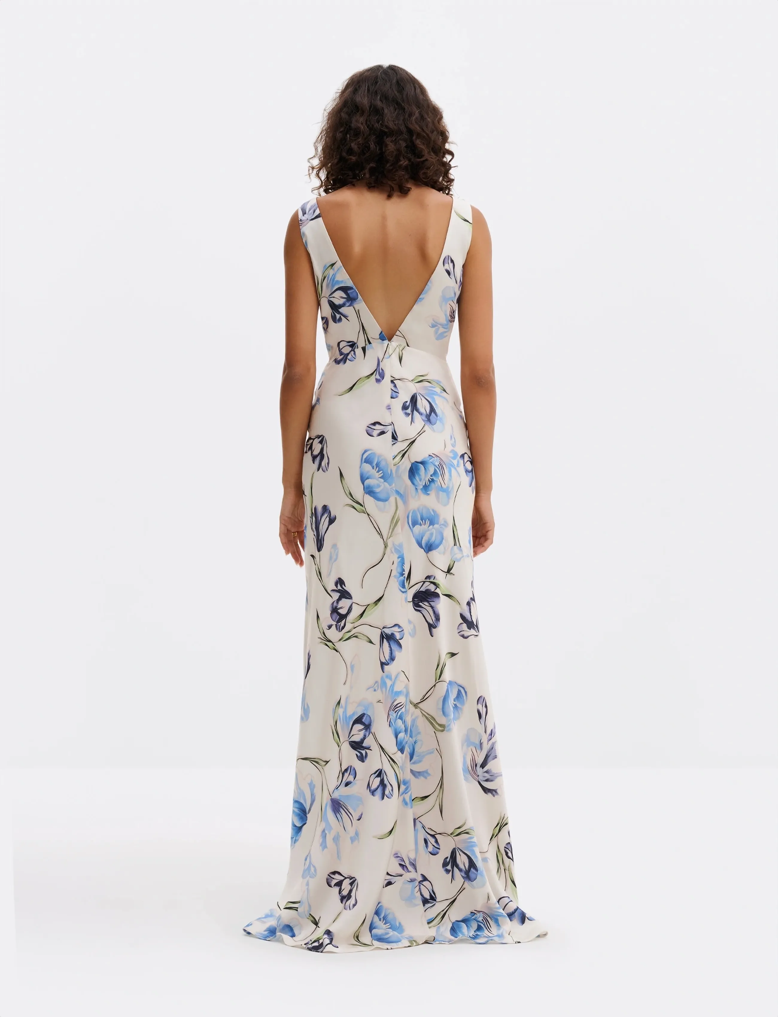 Malina - Thelma Open Back Satin Maxi Dress - maxikjoler - tulip blue - 4