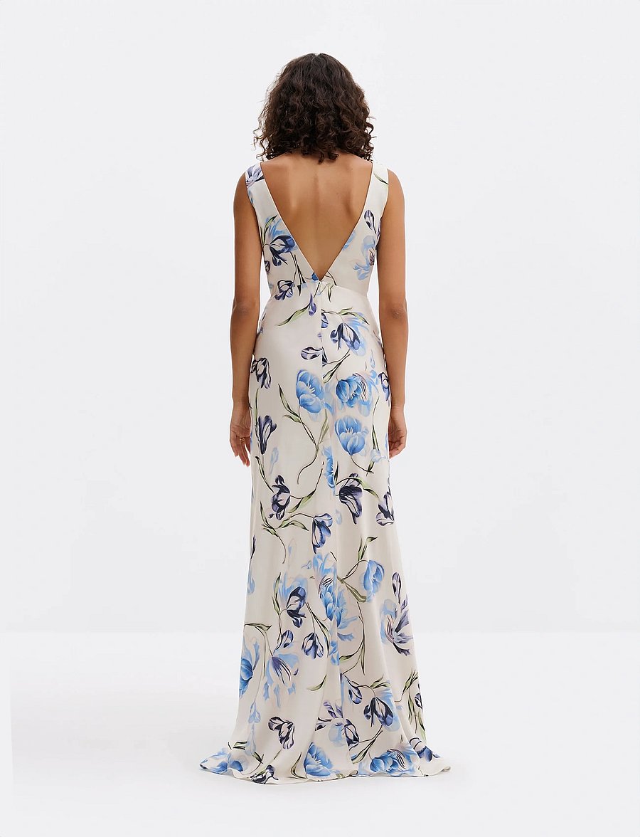 Malina - Thelma Open Back Satin Maxi Dress - maxi dresses - tulip blue - 4