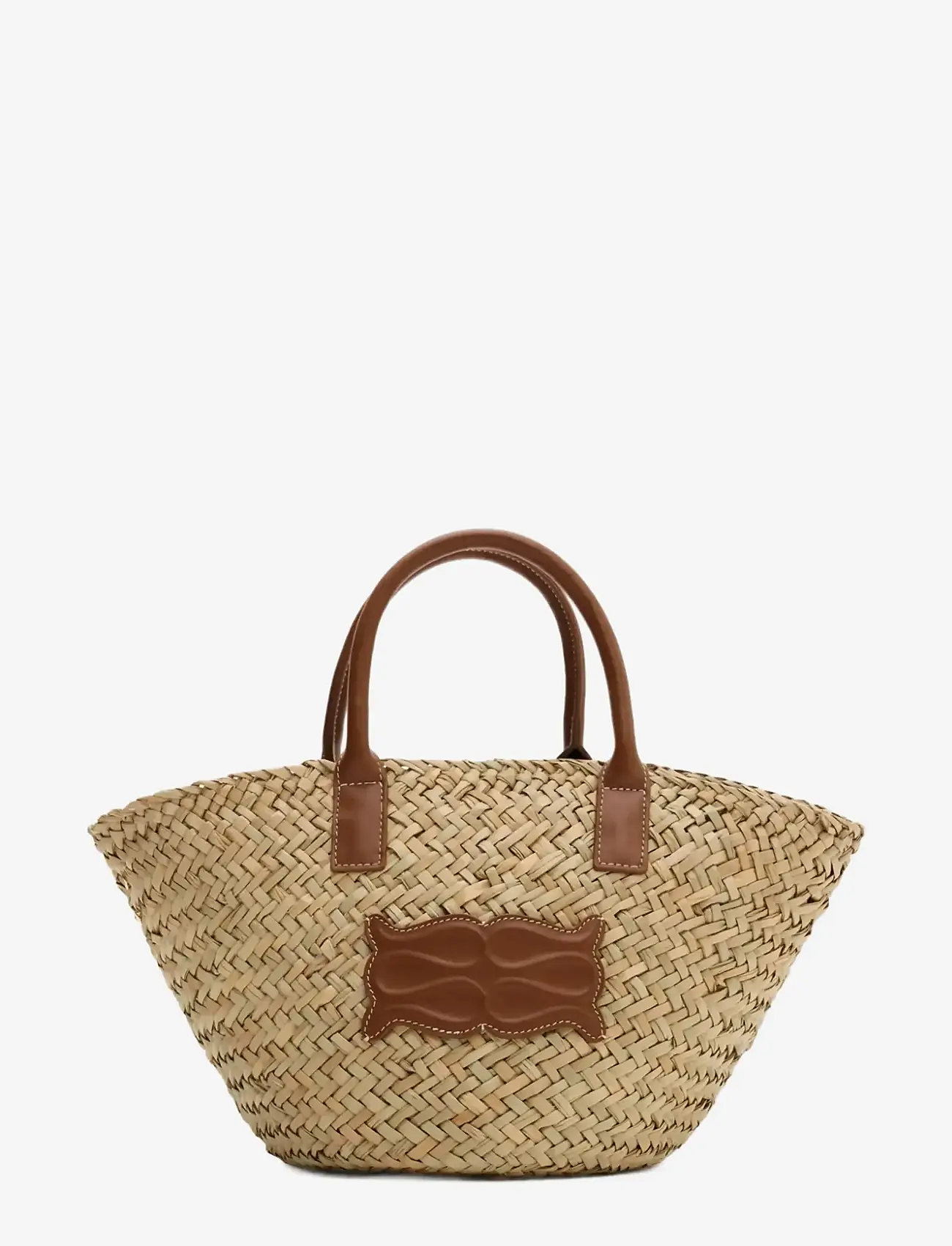 Malina - Small Leather Trimmed Monogram Straw Tote - tote bags - cognac - 1