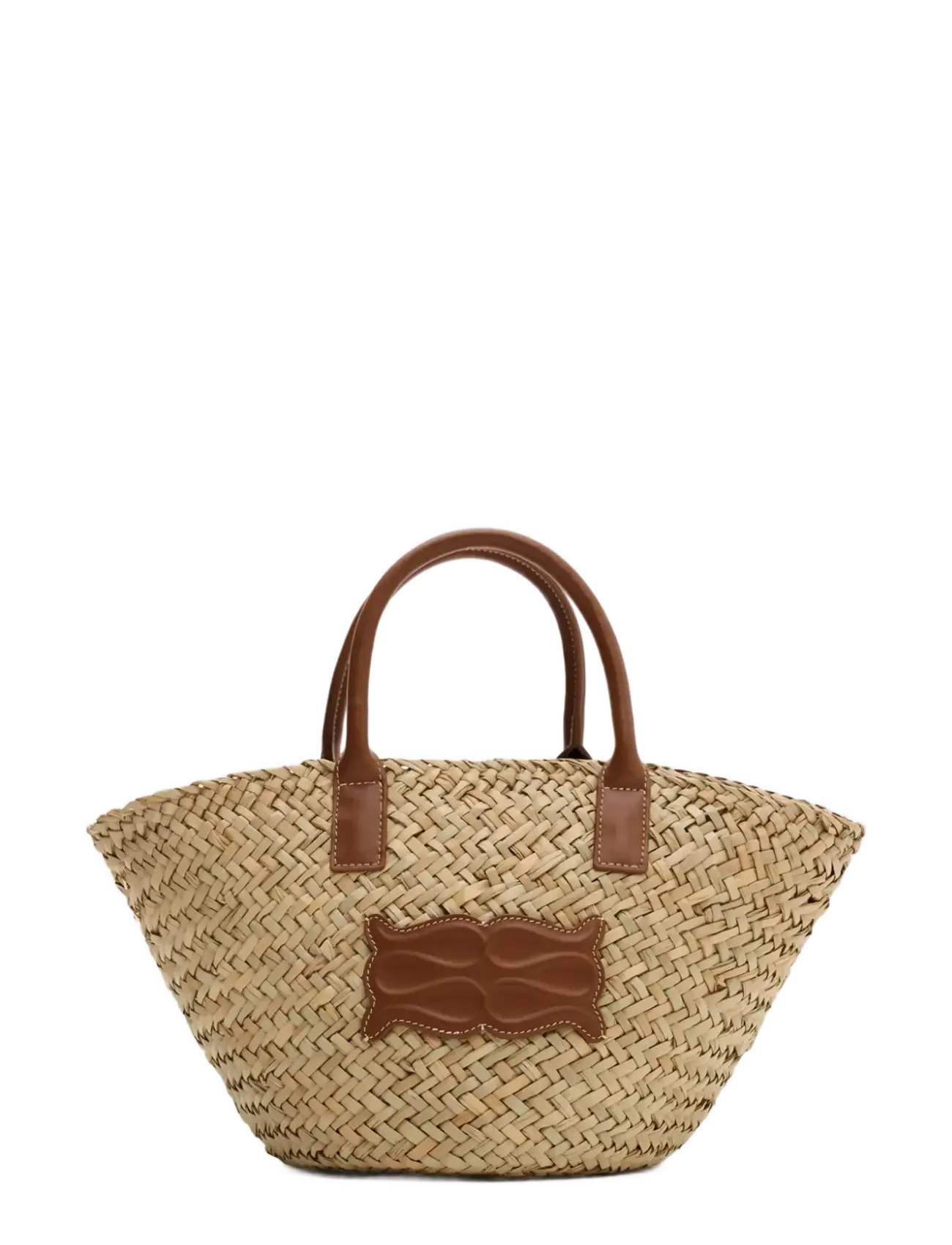 Malina Small Leather Trimmed Monogram Straw Tote - Officewear - COGNAC / brown