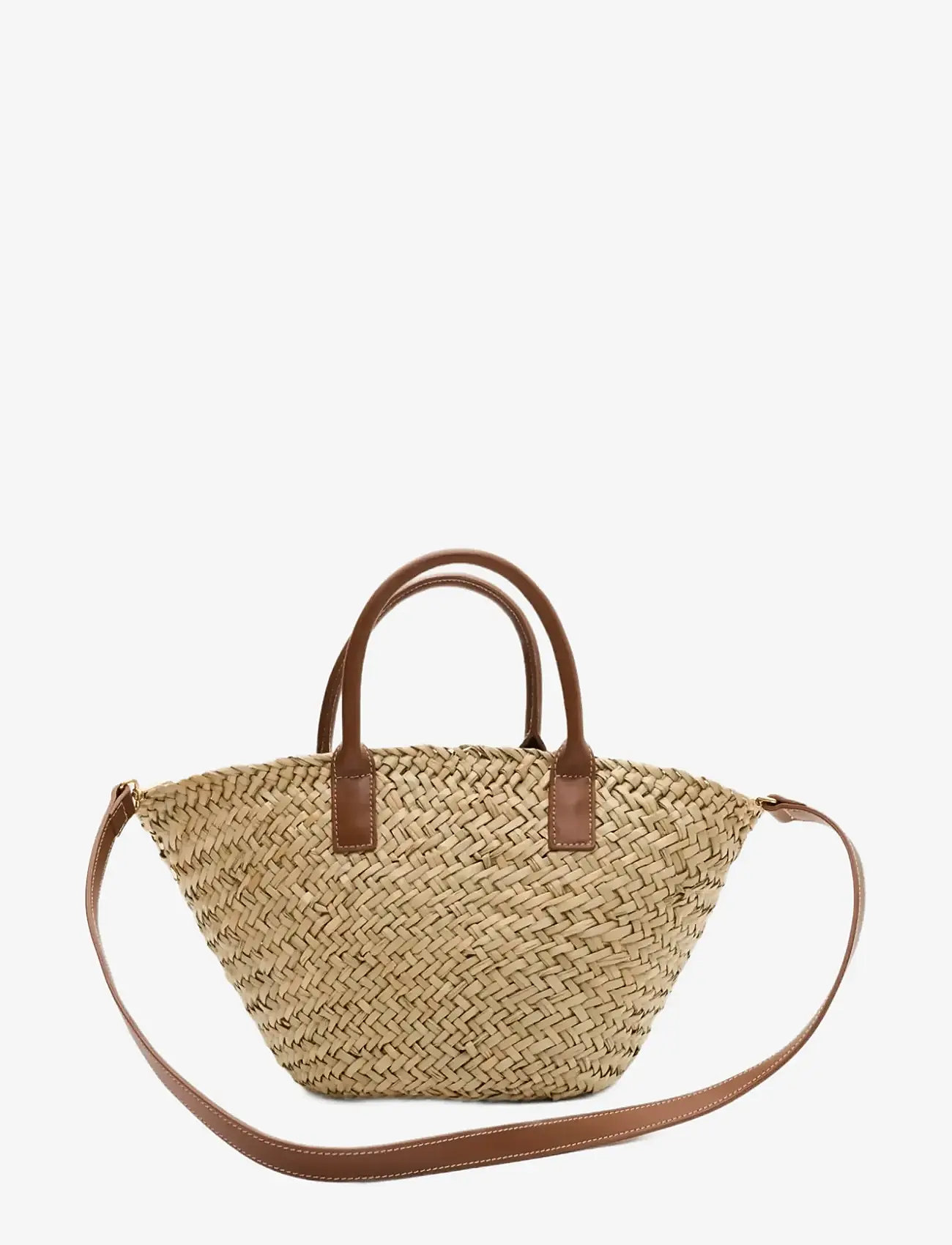 Malina - Small Leather Trimmed Monogram Straw Tote - tote bags - cognac - 2