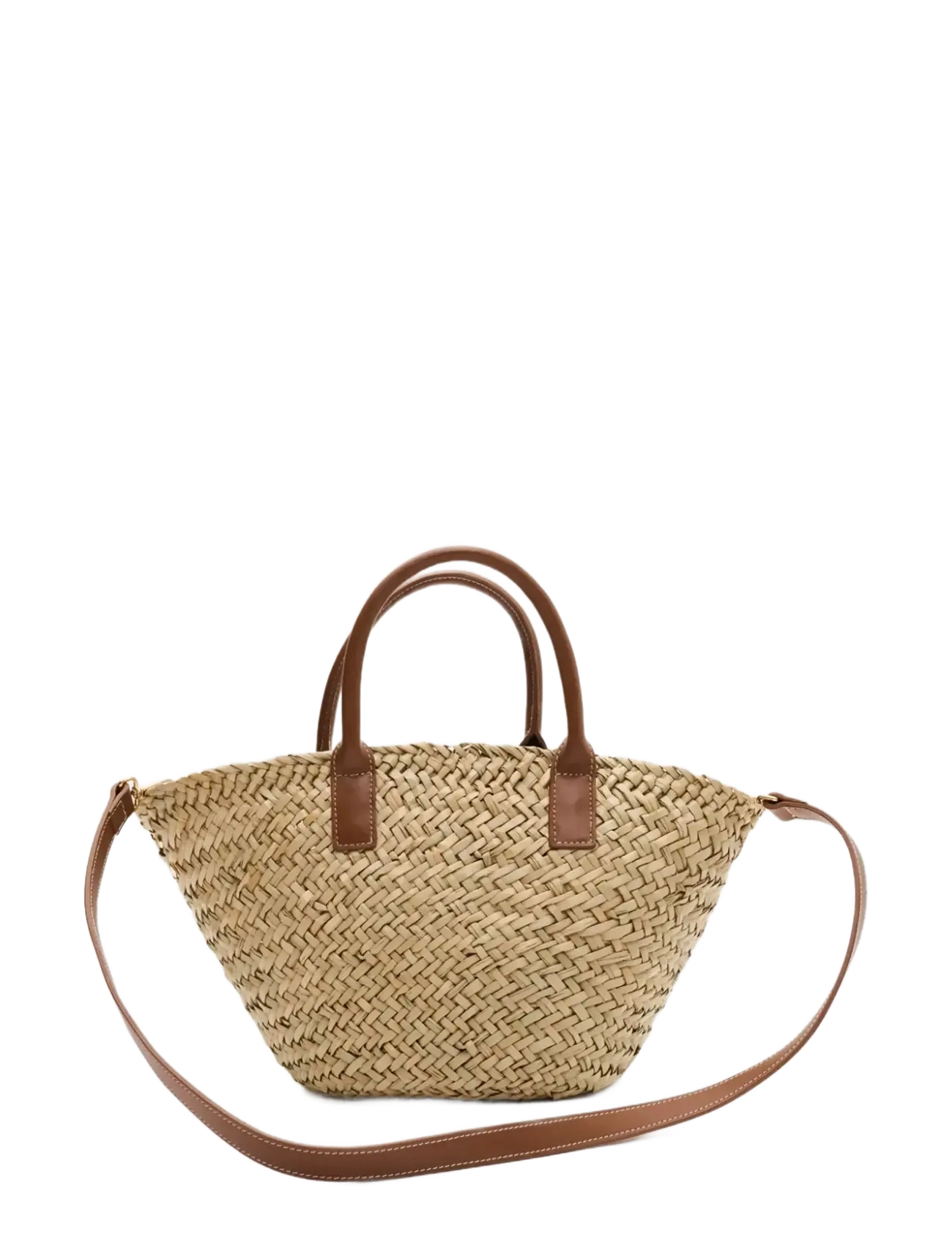 Malina - Small Leather Trimmed Monogram Straw Tote - tote bags - cognac - 2