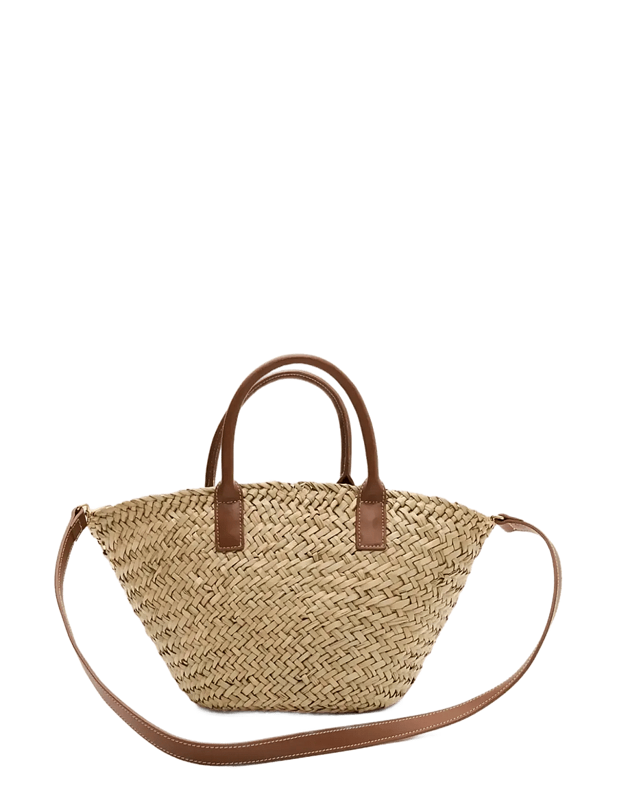 Malina - Small Leather Trimmed Monogram Straw Tote - tote bags - cognac - 2