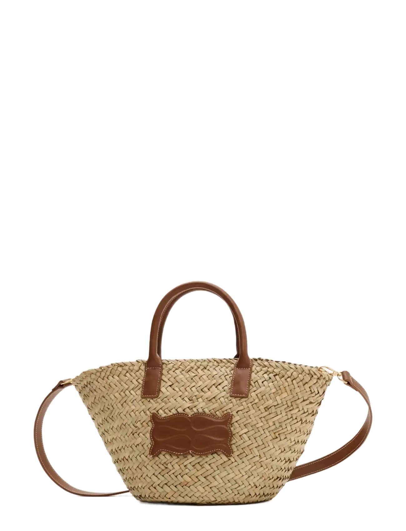 Malina - Small Leather Trimmed Monogram Straw Tote - tote bags - cognac - 3
