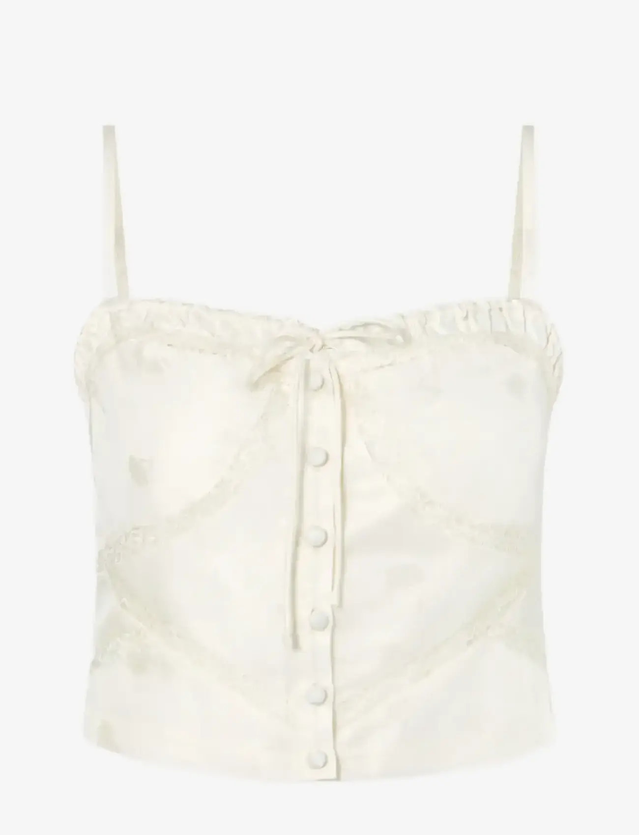 Malina - Milla Lace Trimmed Jacquard Top - crop tops - vanilla - 1