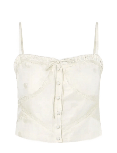 Malina Milla Lace Trimmed Jacquard Top - Crop tops - VANILLA / cream