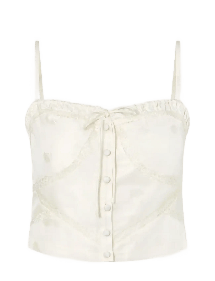 Malina - Milla Lace Trimmed Jacquard Top - crop tops - vanilla - 1