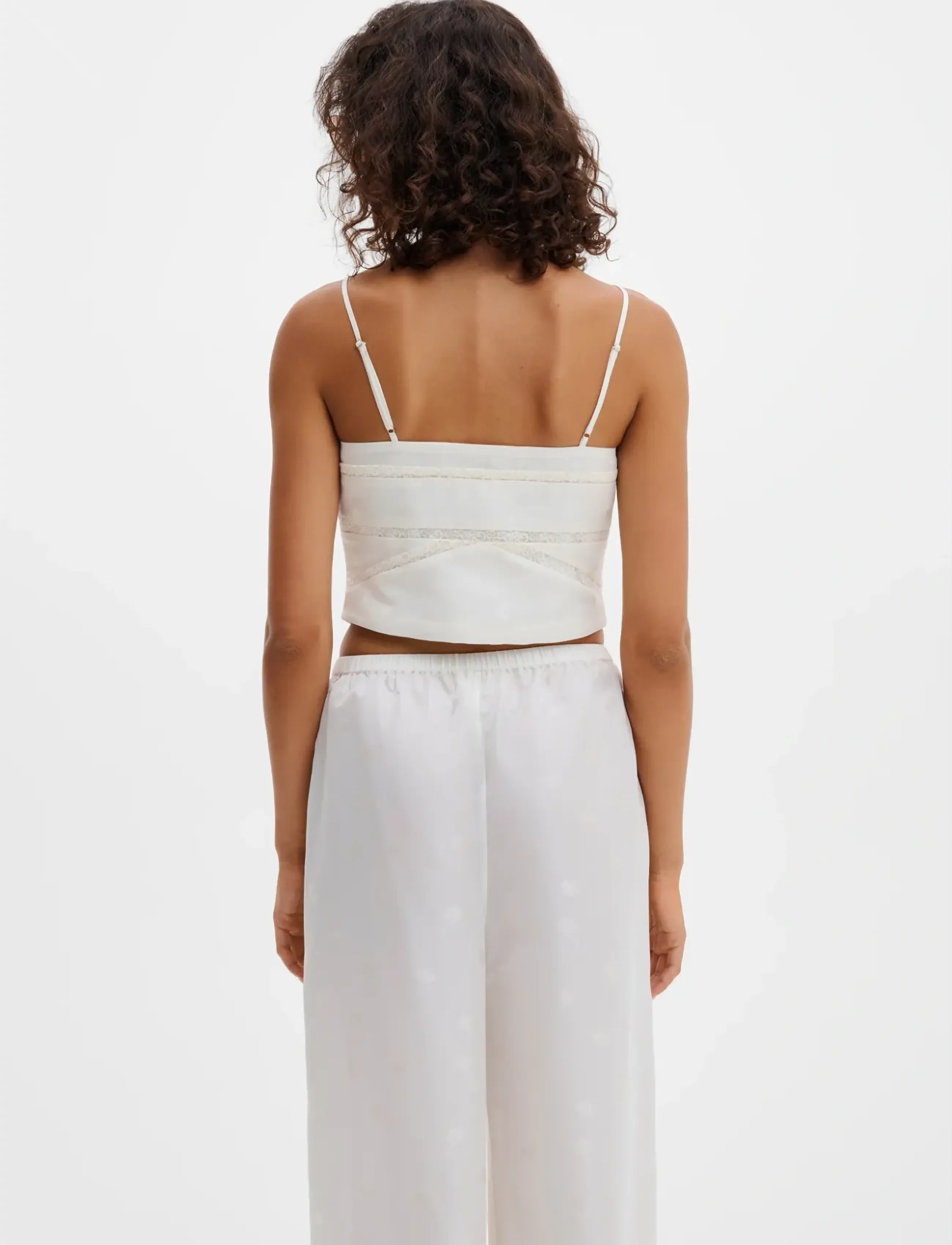 Malina - Milla Lace Trimmed Jacquard Top - crop tops - vanilla - 2