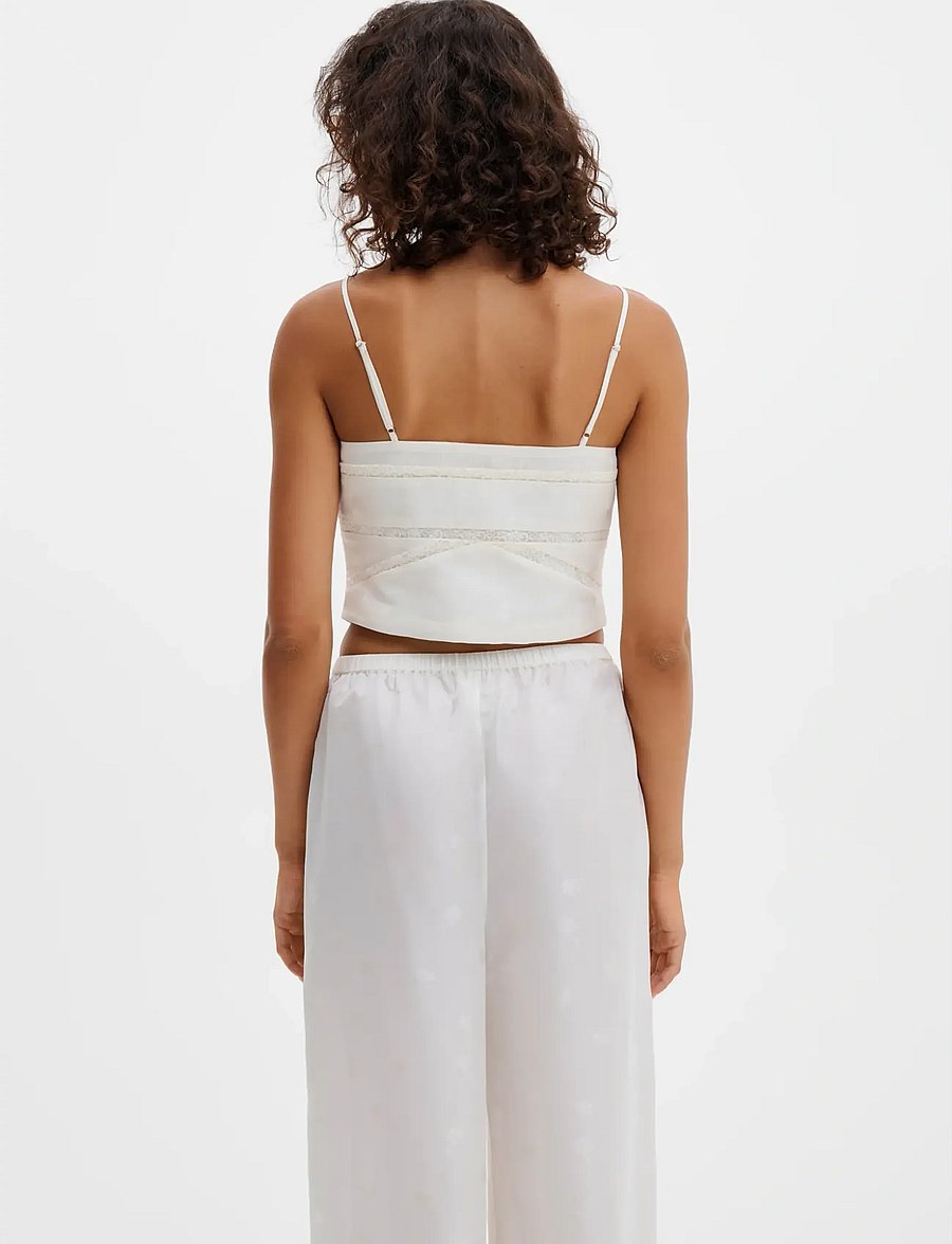 Malina - Milla Lace Trimmed Jacquard Top - crop tops - vanilla - 2