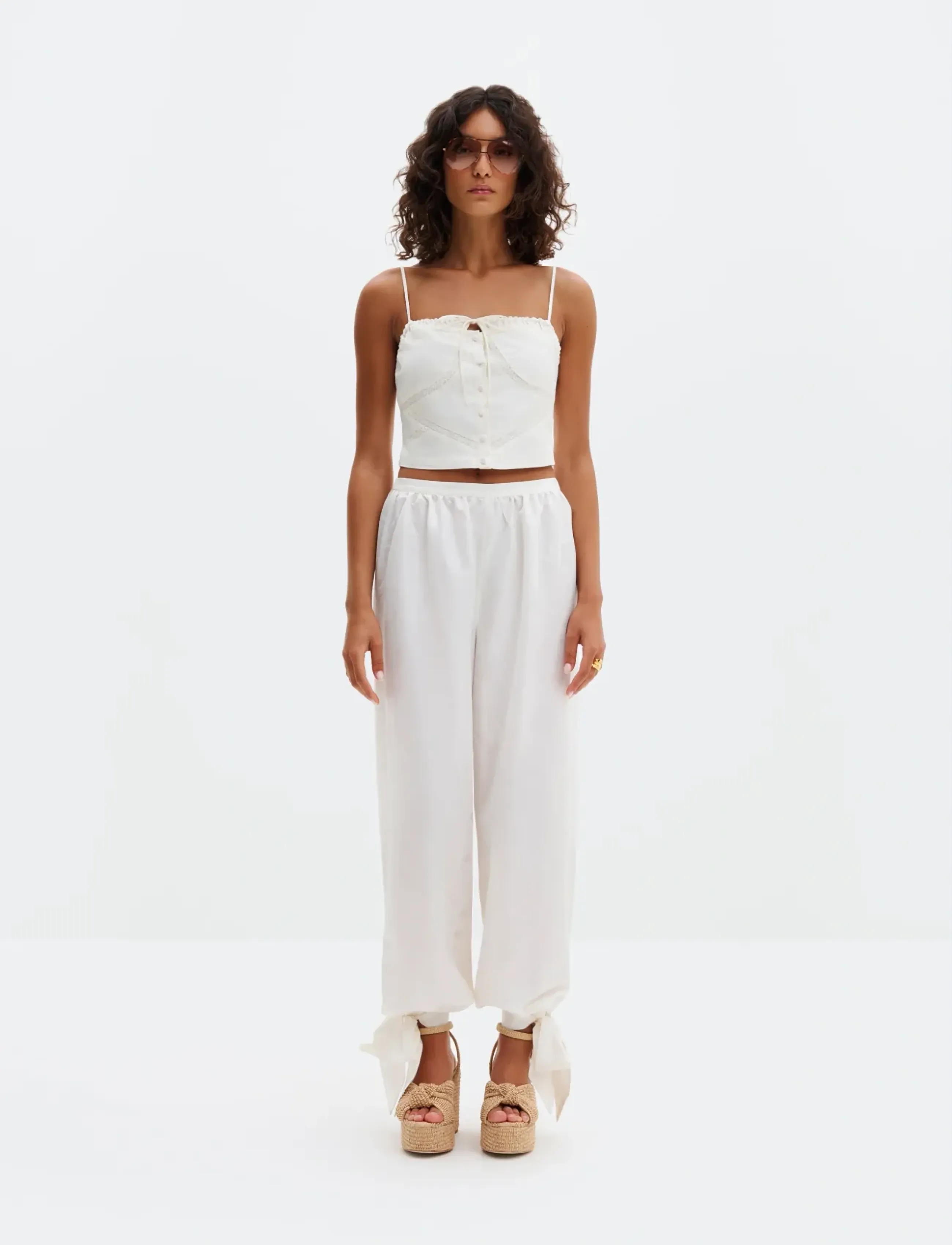Malina - Milla Lace Trimmed Jacquard Top - crop tops - vanilla - 4