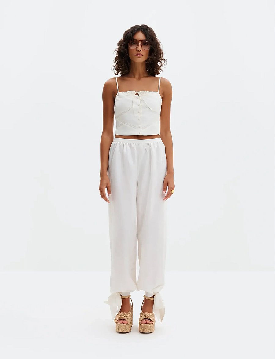 Malina - Milla Lace Trimmed Jacquard Top - crop tops - vanilla - 4