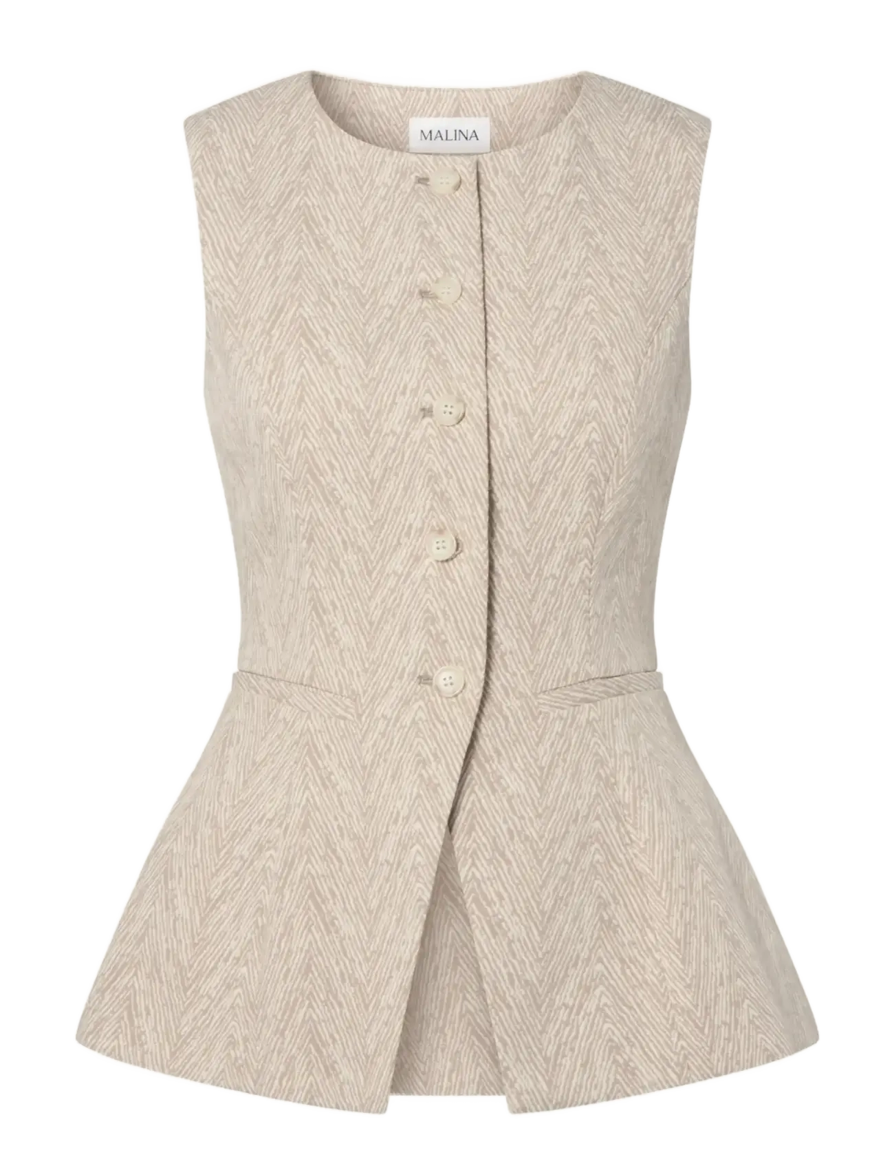 Cim Peplum Jacquard Vest - FISHBONE TAUPE