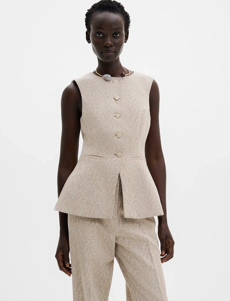 Malina - Cim Peplum Jacquard Vest - confirmation - fishbone taupe - 0