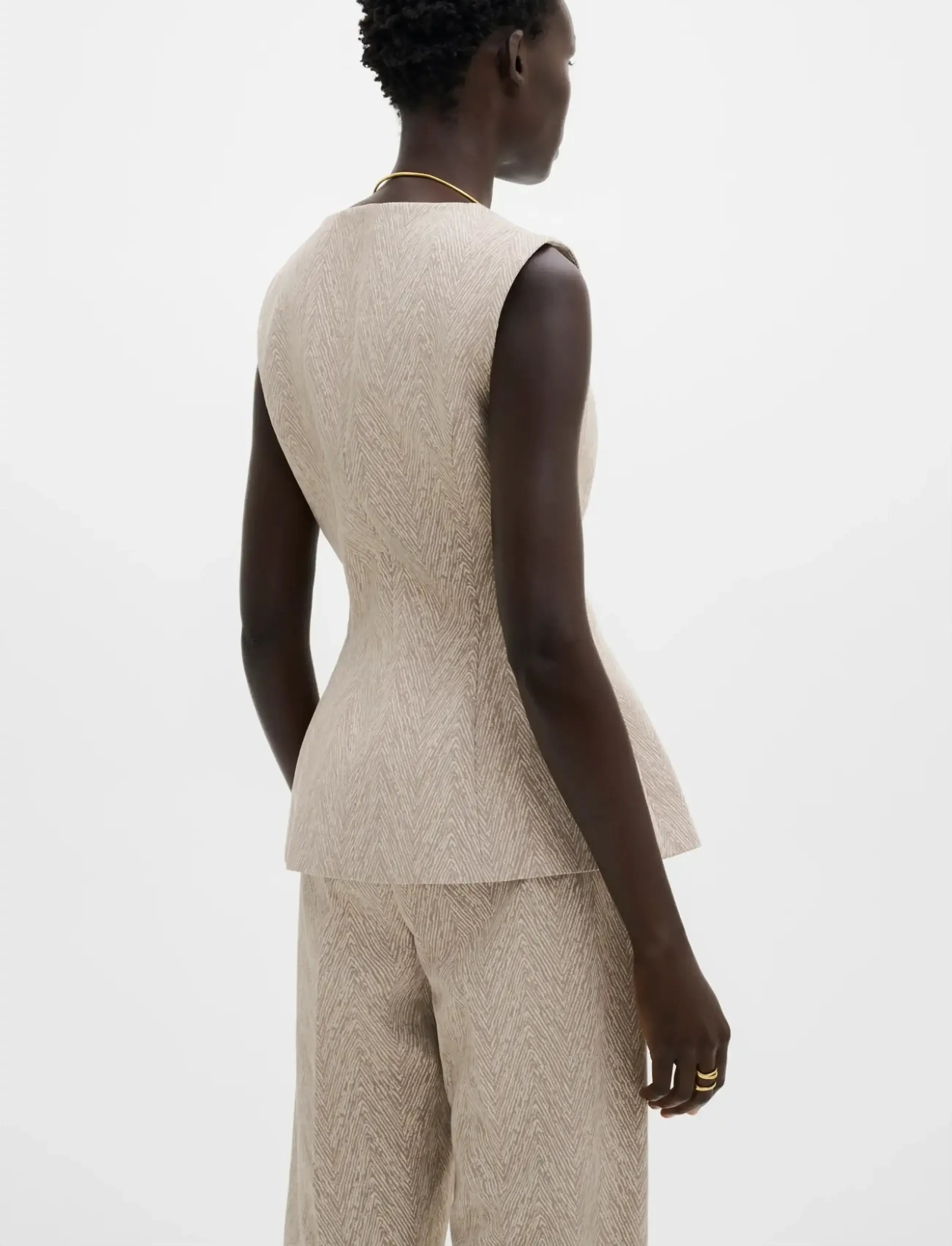 Malina - Cim Peplum Jacquard Vest - confirmation - fishbone taupe - 2