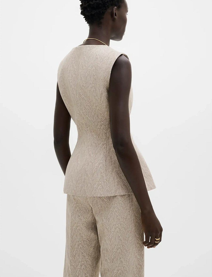 Malina - Cim Peplum Jacquard Vest - confirmation - fishbone taupe - 2