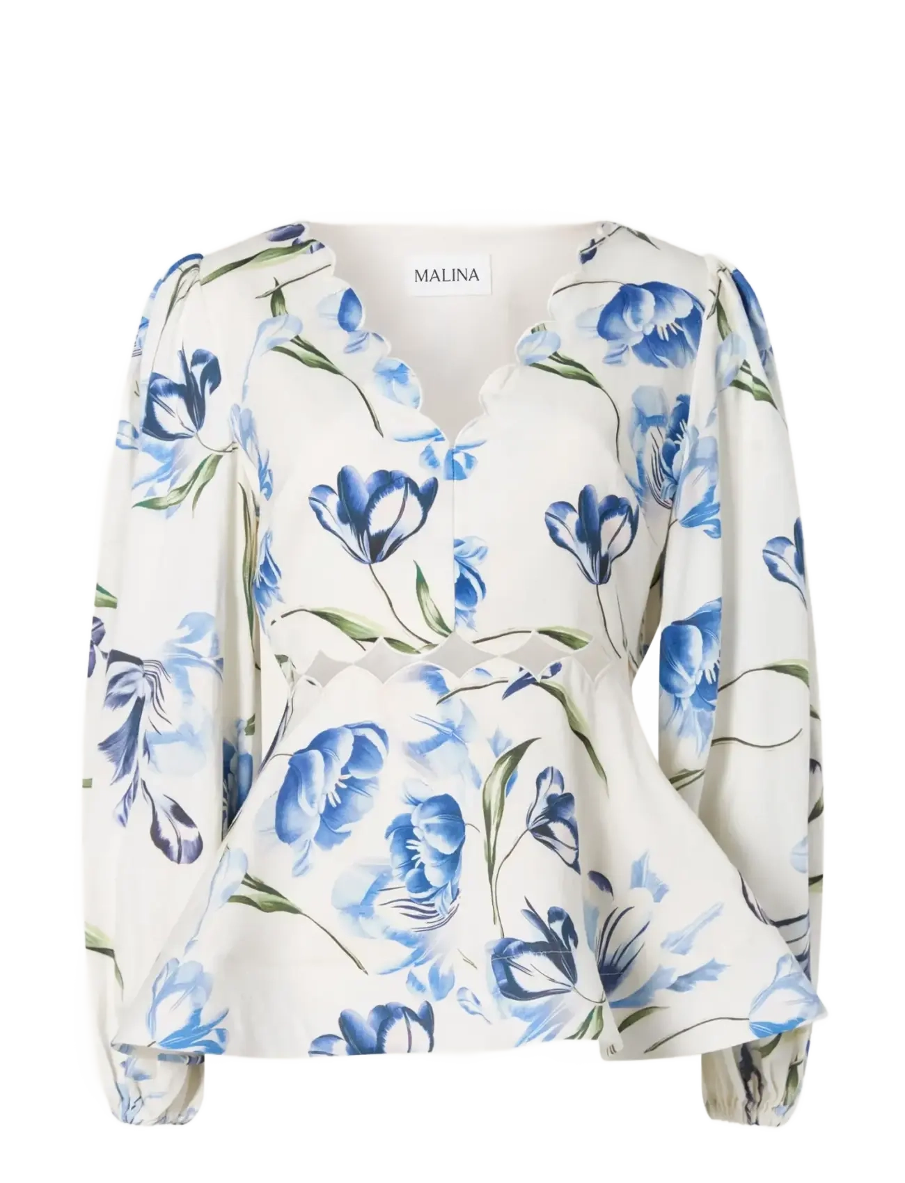 MALINA Maya Scalloped Balloon Sleeve Bluse Blau - 42 - Damen