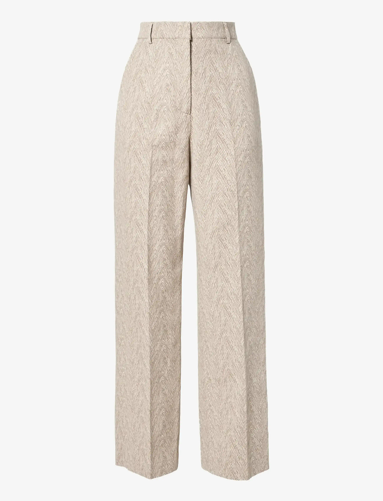 Malina - Nour Straight Jacquard Pants - straight leg trousers - fishbone taupe - 1