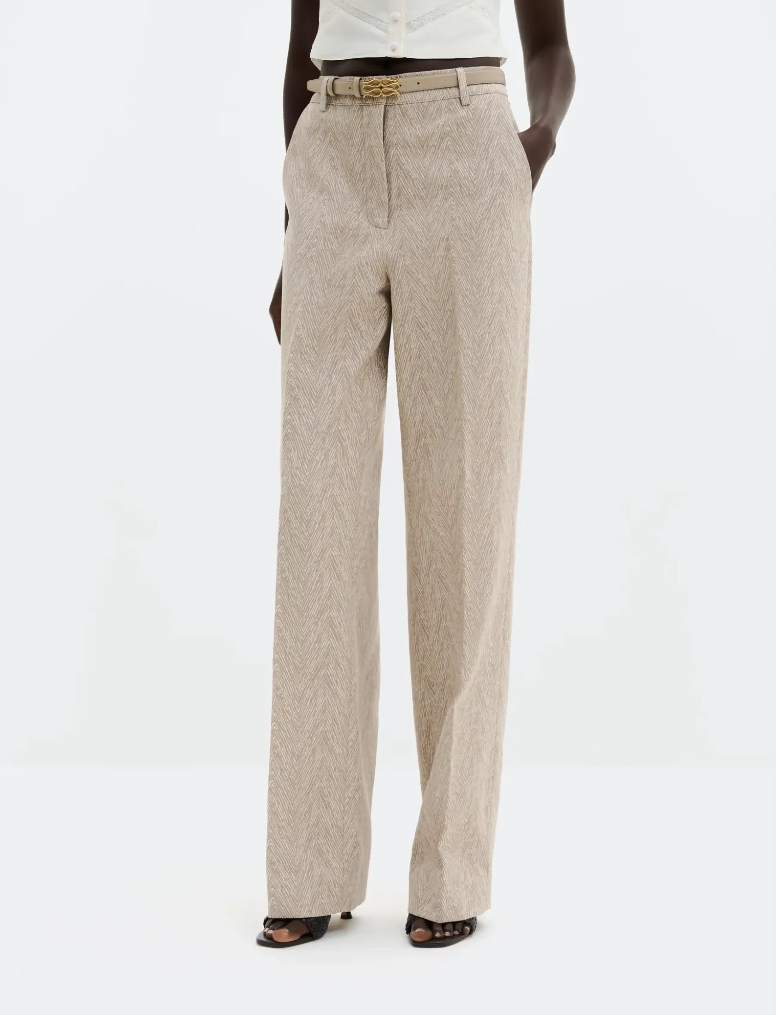 Malina Nour Straight Jacquard Pants - Straight leg hosen - FISHBONE TAUPE / beige