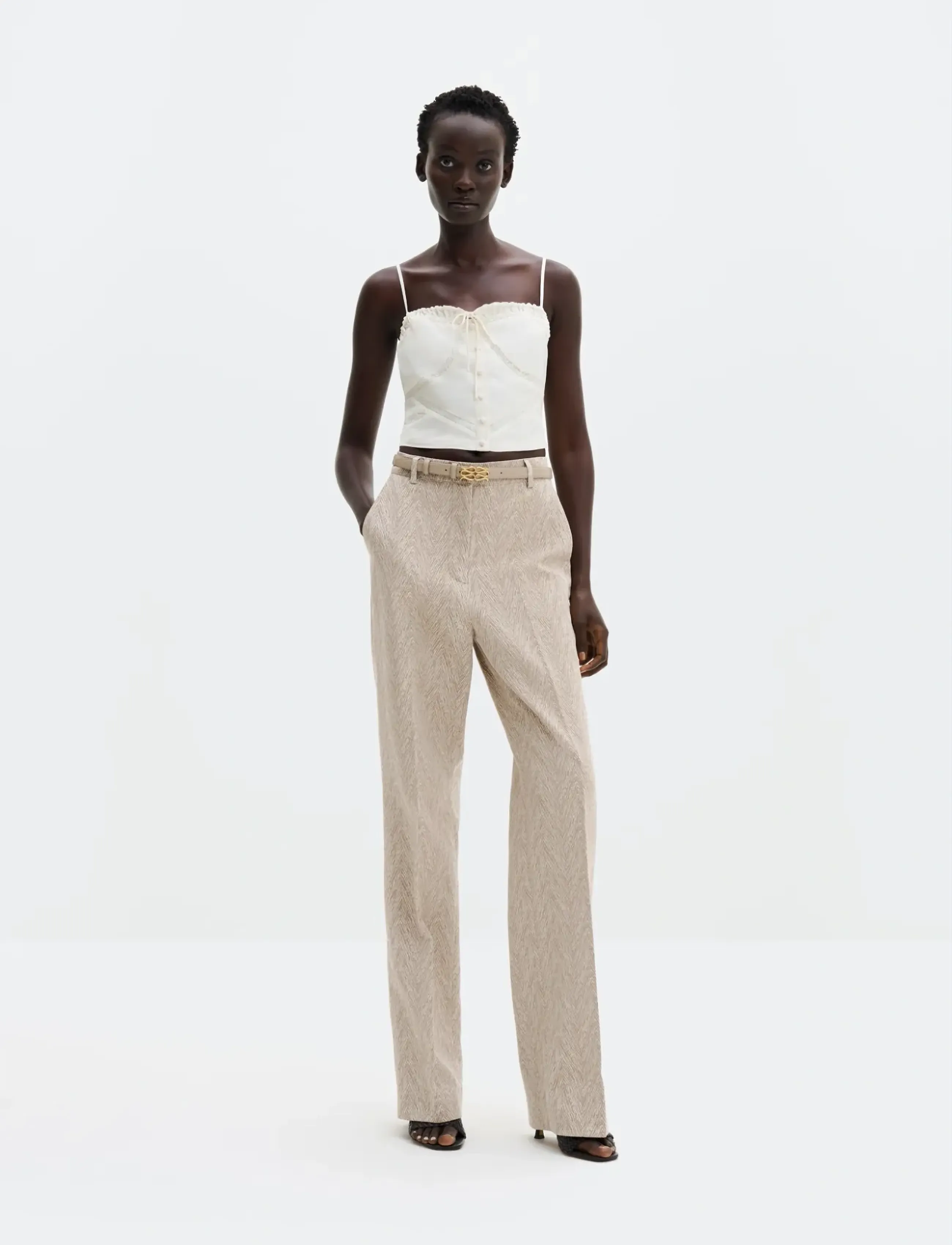 Malina - Nour Straight Jacquard Pants - bukser med lige ben - fishbone taupe - 4