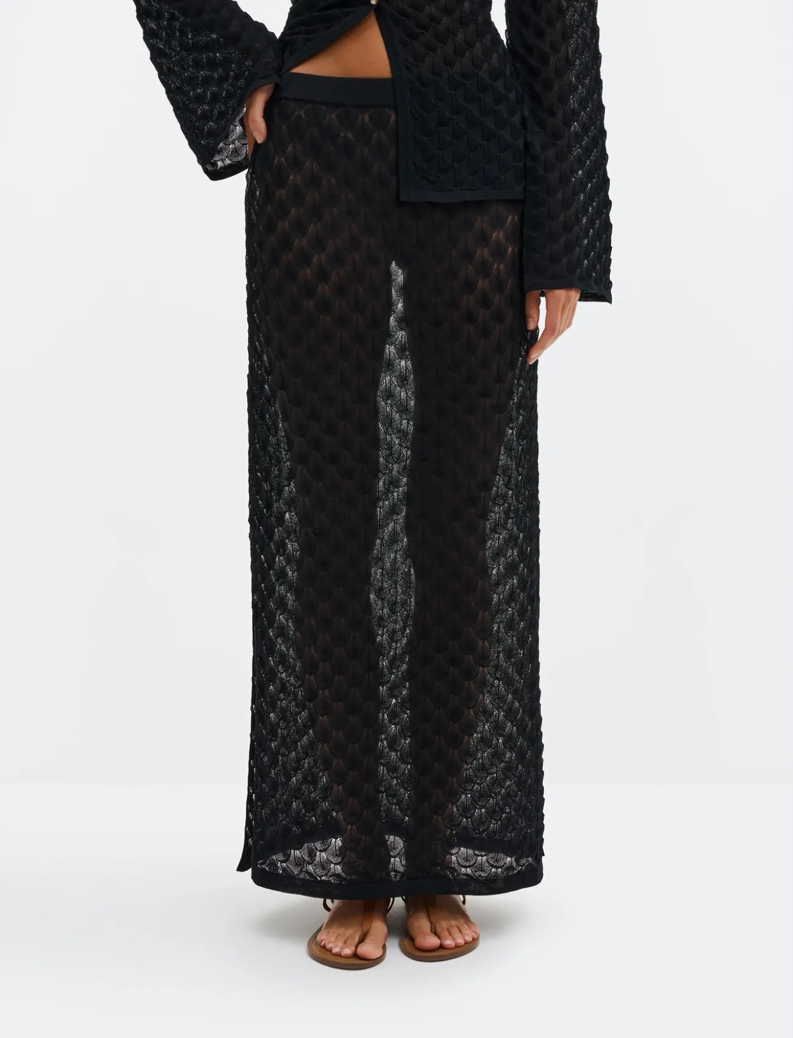 Malina Fannie Pointelle Knitted Maxi Skirt - Maxi skirts - BLACK / black