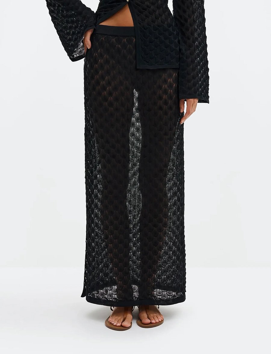Malina - Fannie Pointelle Knitted Maxi Skirt - lange rokken - black - 0