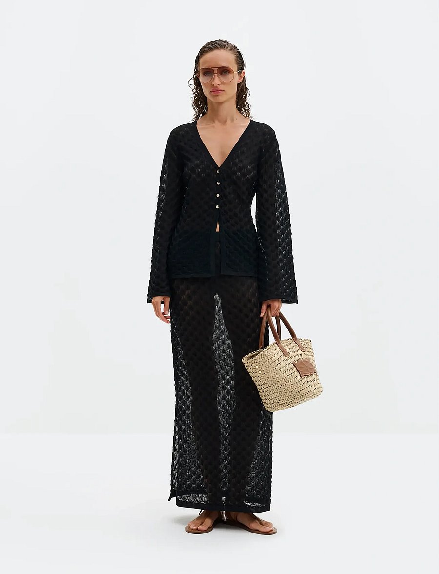 Malina - Fannie Pointelle Knitted Maxi Skirt - lange rokken - black - 4
