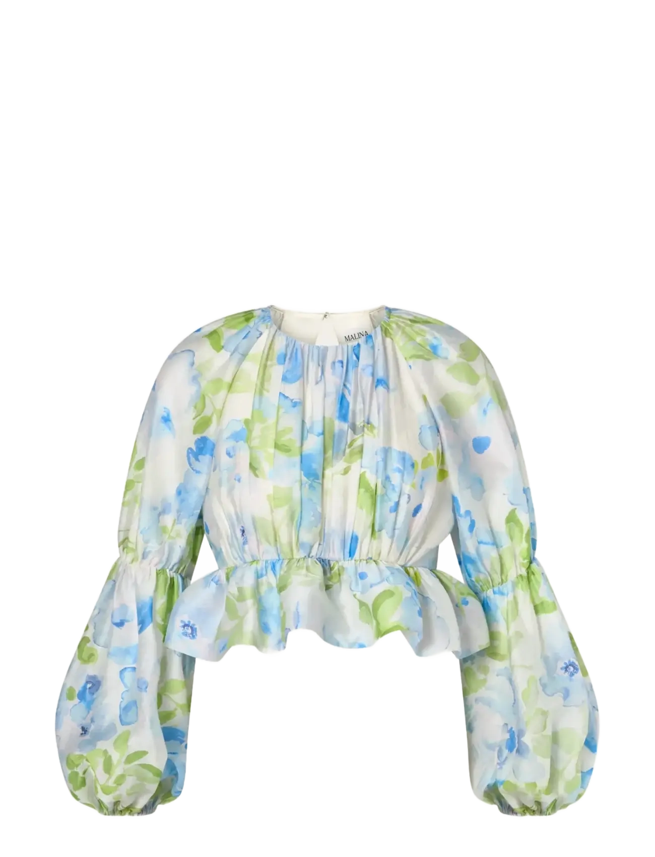Malina Elliana Ruffled Long Sleeve Blouse - Transitional Layering - PASTEL FLORAL VANILLA / green