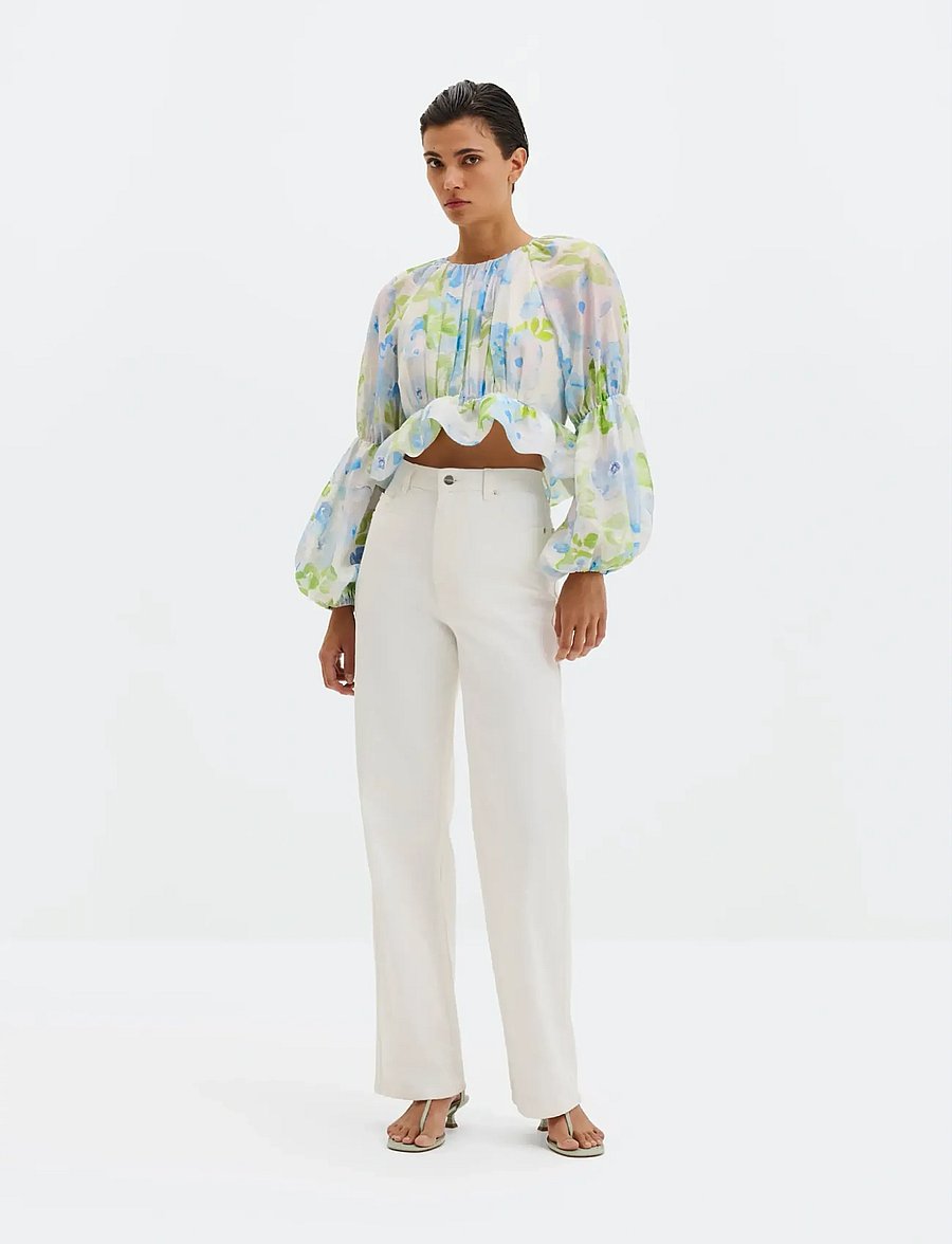 Malina - Elliana Ruffled Long Sleeve Blouse - langärmelige blusen - pastel floral vanilla - 4