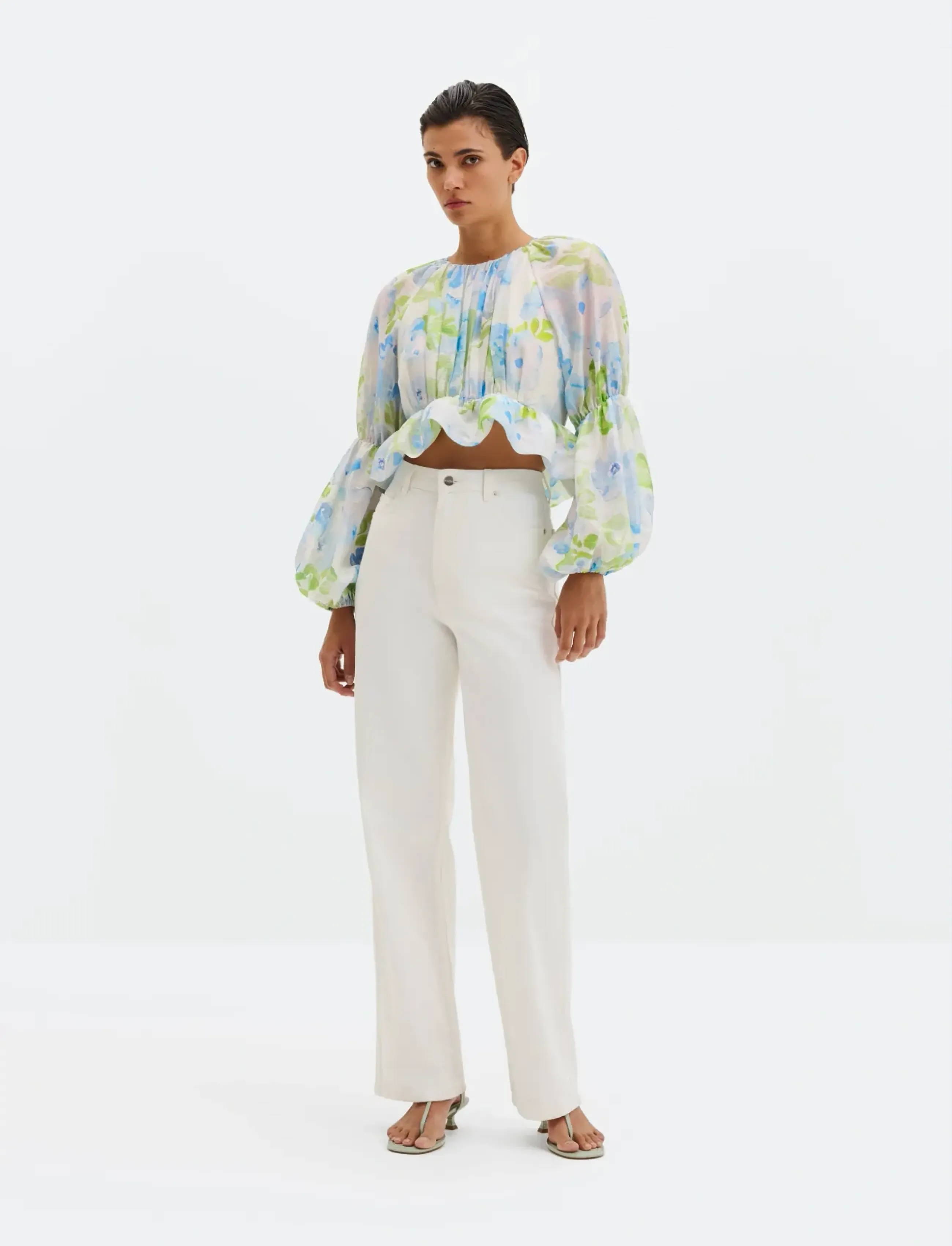 Malina - Elliana Ruffled Long Sleeve Blouse - langærmede bluser - pastel floral vanilla - 4