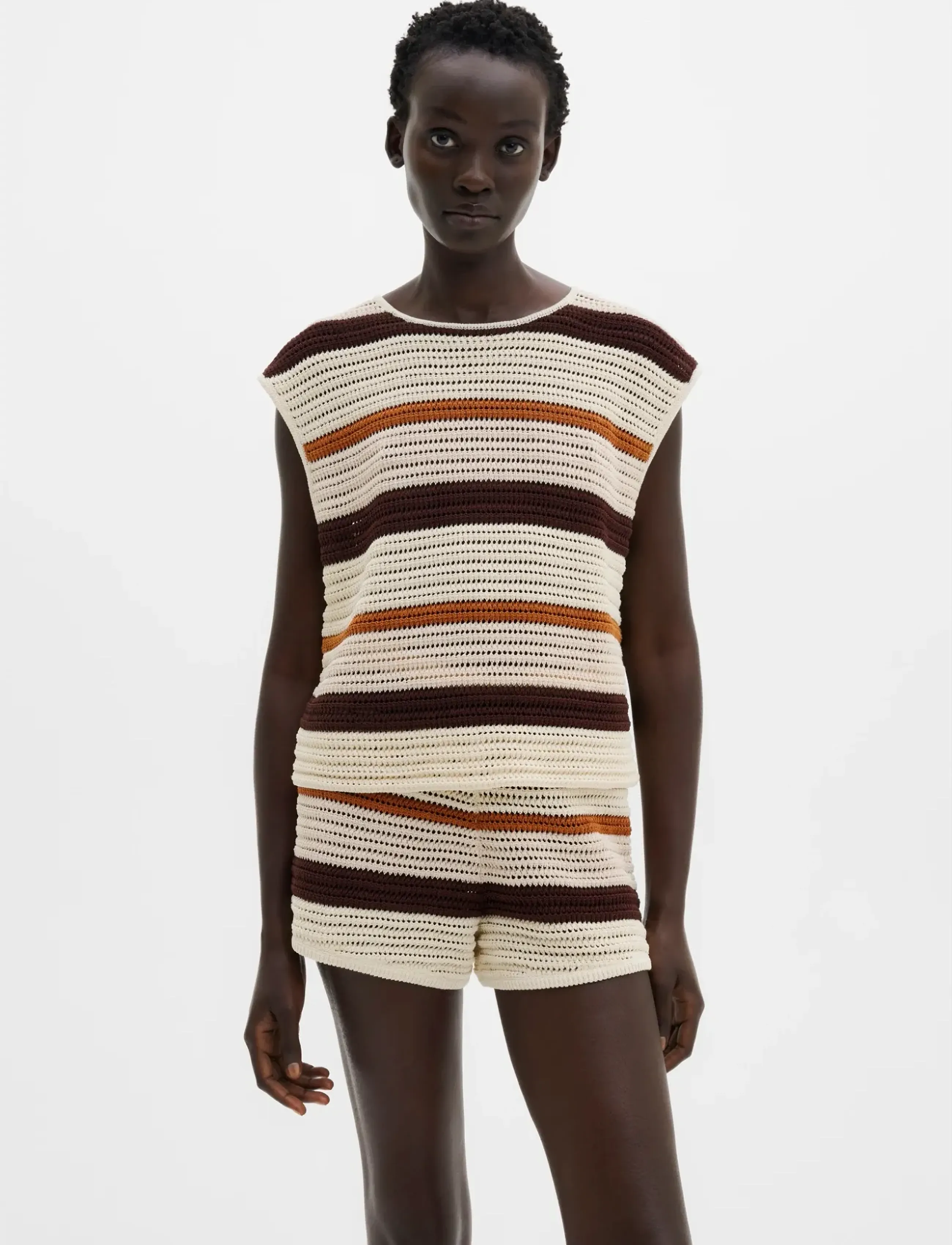 Malina Louelle Multi Colored Knitted Top, Kvinder, Stribet Strikket Top, Cream, Str: M