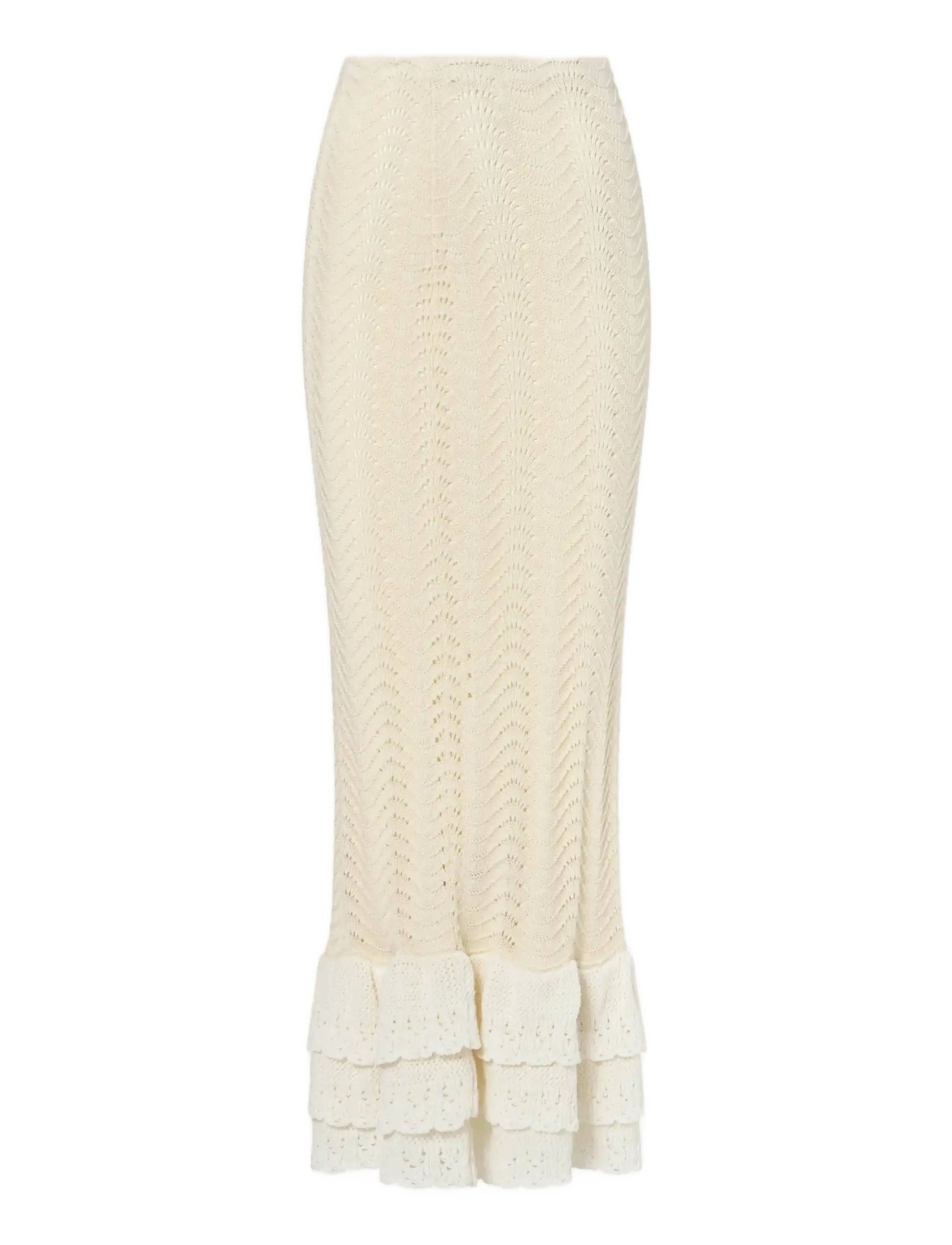MALINA Zenna Crochet Trimmed Strick Maxi Rock Cream - XL - Damen